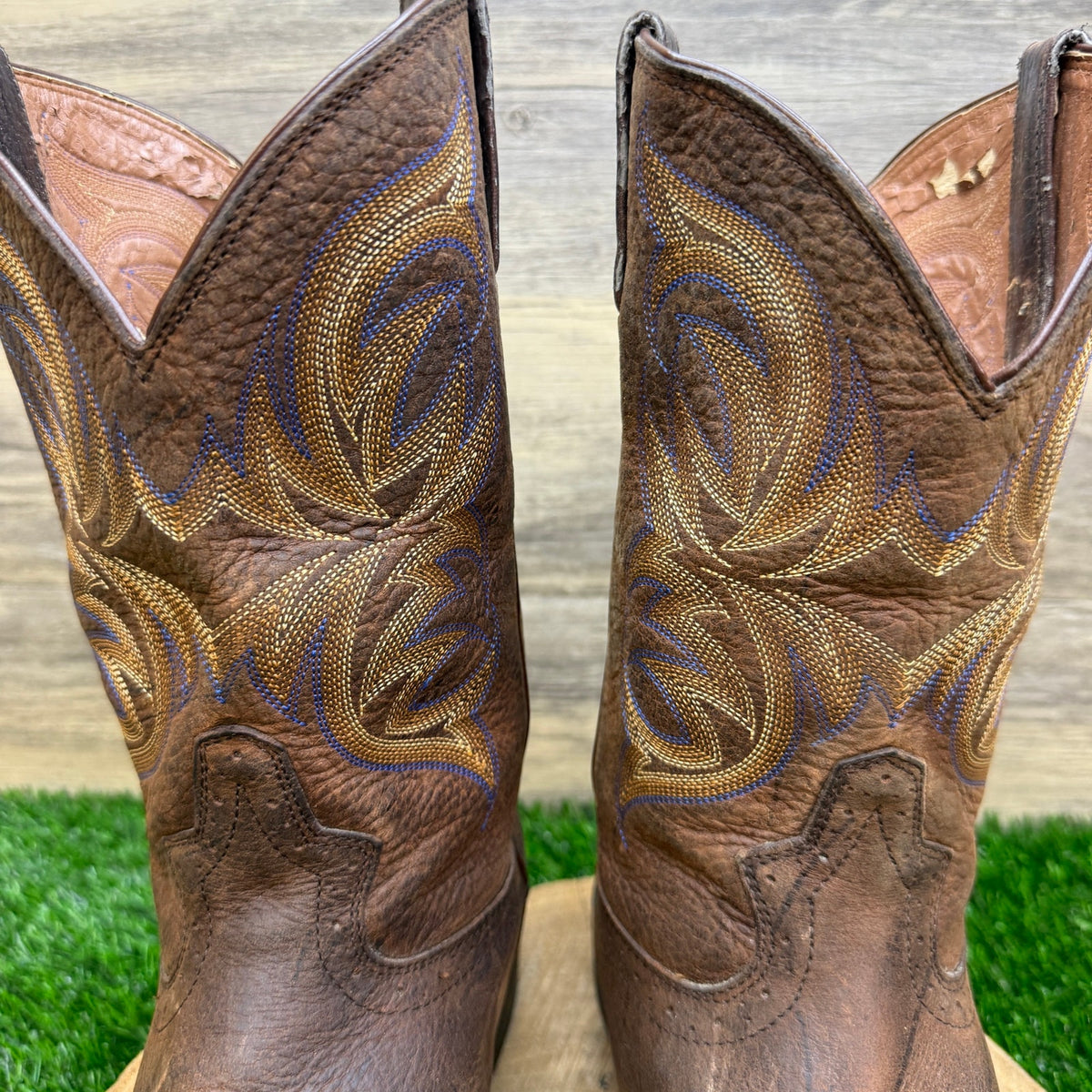 Justin Men - Size 10.5D - Brown/Blue Stampede Western Cowboy Boots Style 7200