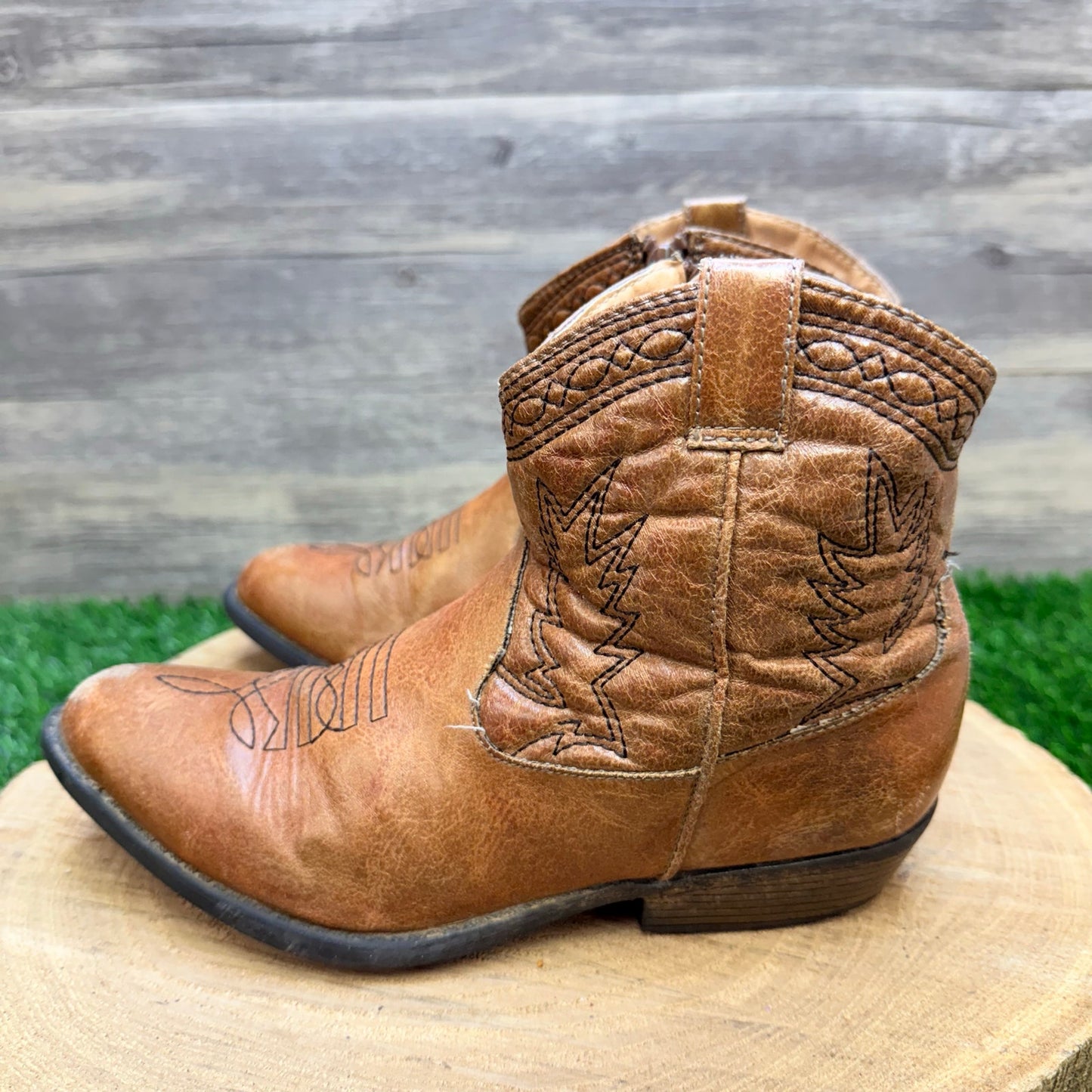 Rodeo Ropers Youth - Size 3M - Tan Ankle Zipper Faux Boots Jessie