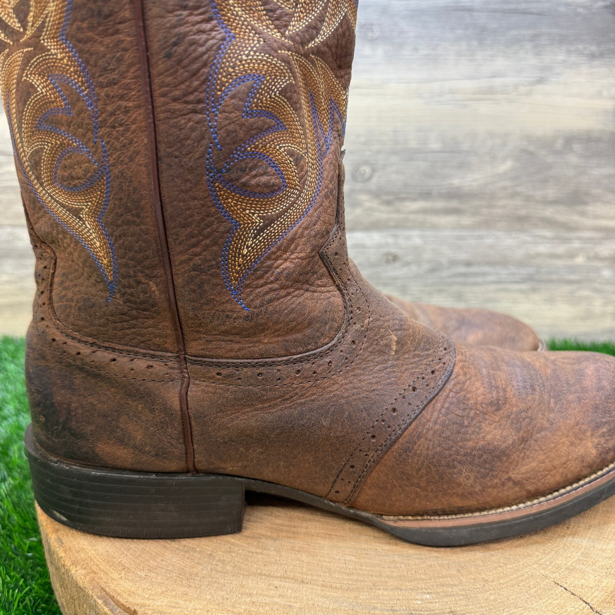 Justin Men - Size 10.5D - Brown/Blue Stampede Western Cowboy Boots Style 7200