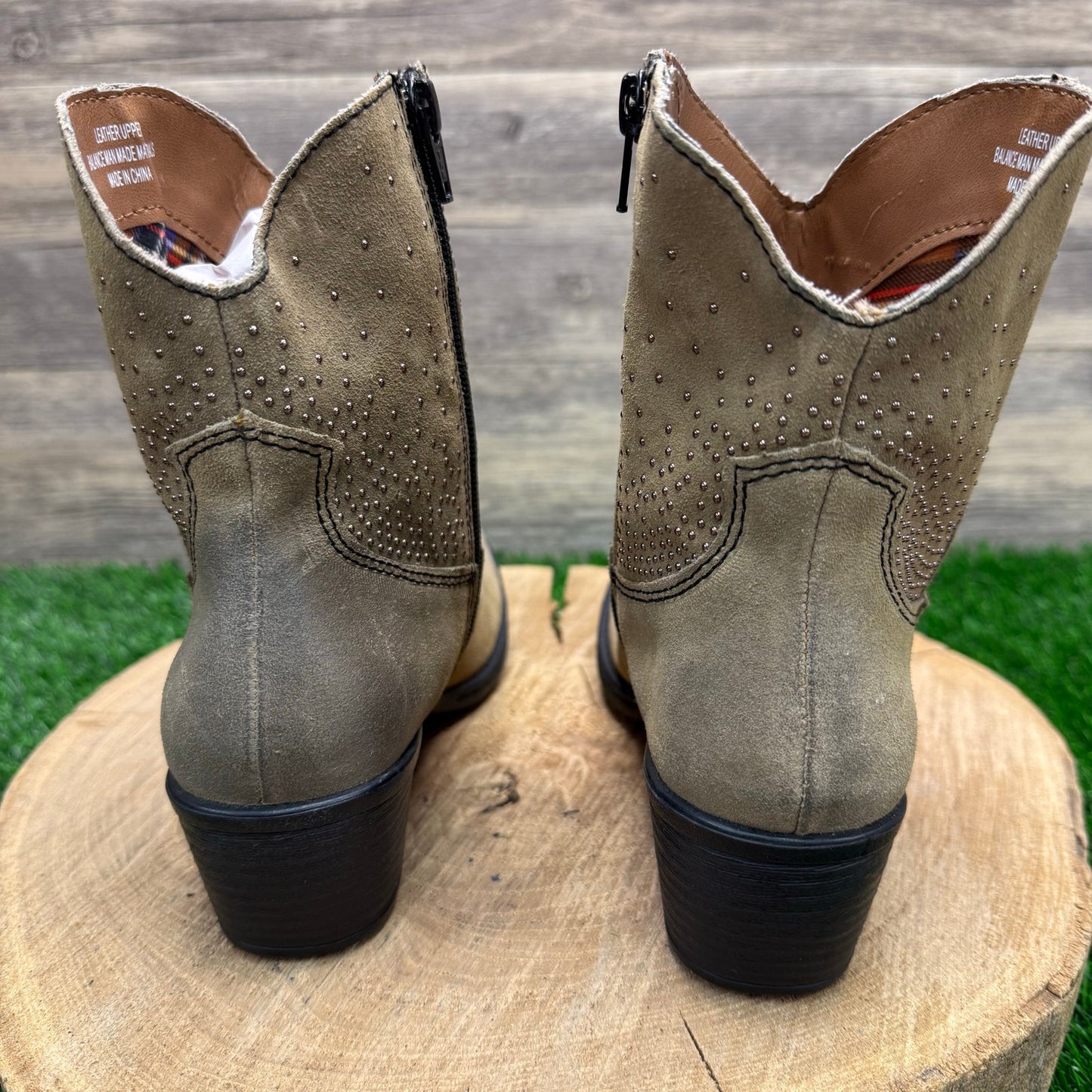 BOC Women - Size 6.5 - Sand Studded Suede Ankle Zipper Boots 42117