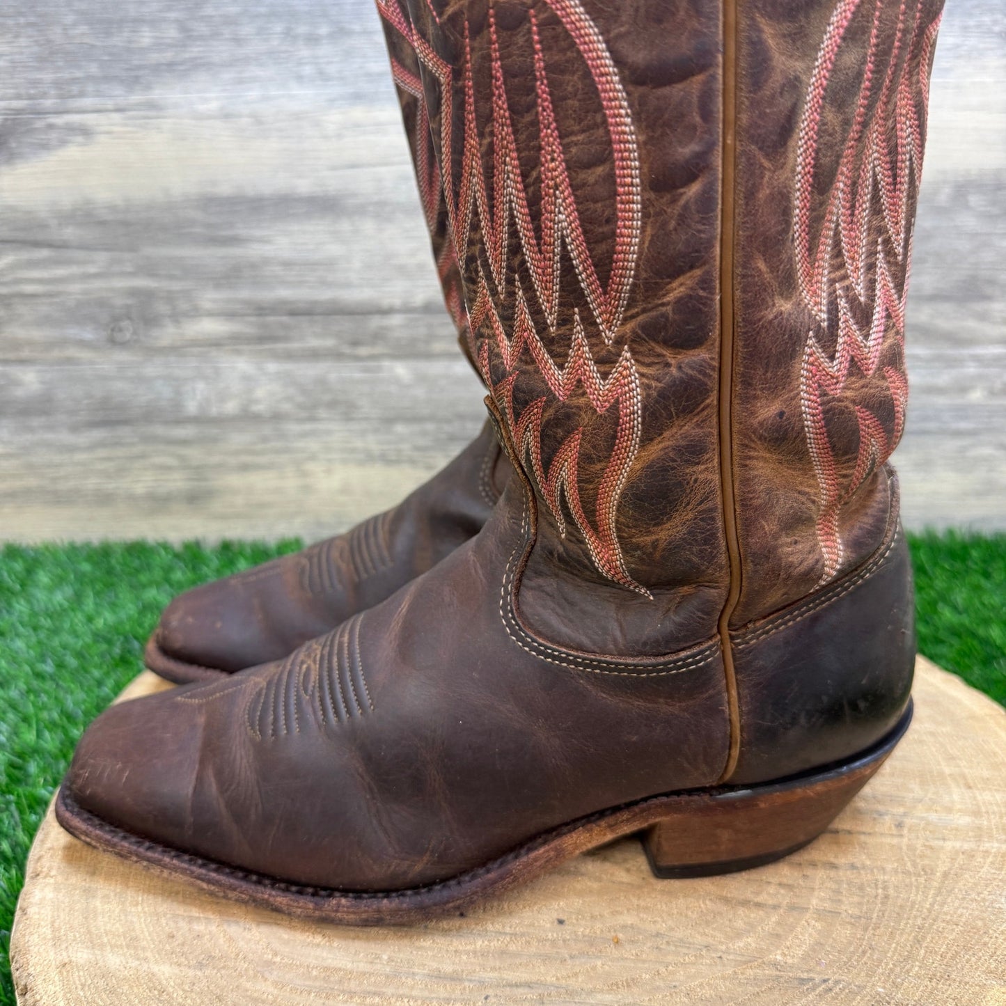 Tony Lama Women - Size 7B - Brown/Coral Square Toe Western Cowboy Boots 0218