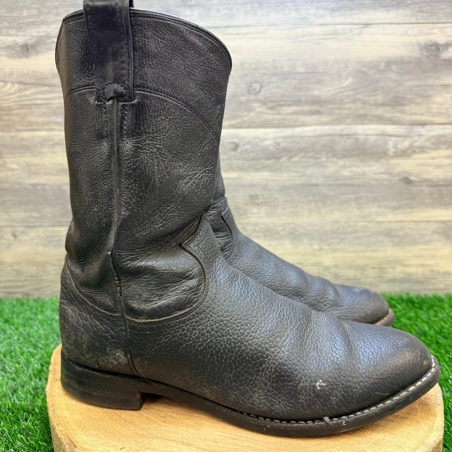 Justin Men - Size 9D - Black Exotic Roper Cowboy Boots USA J40594