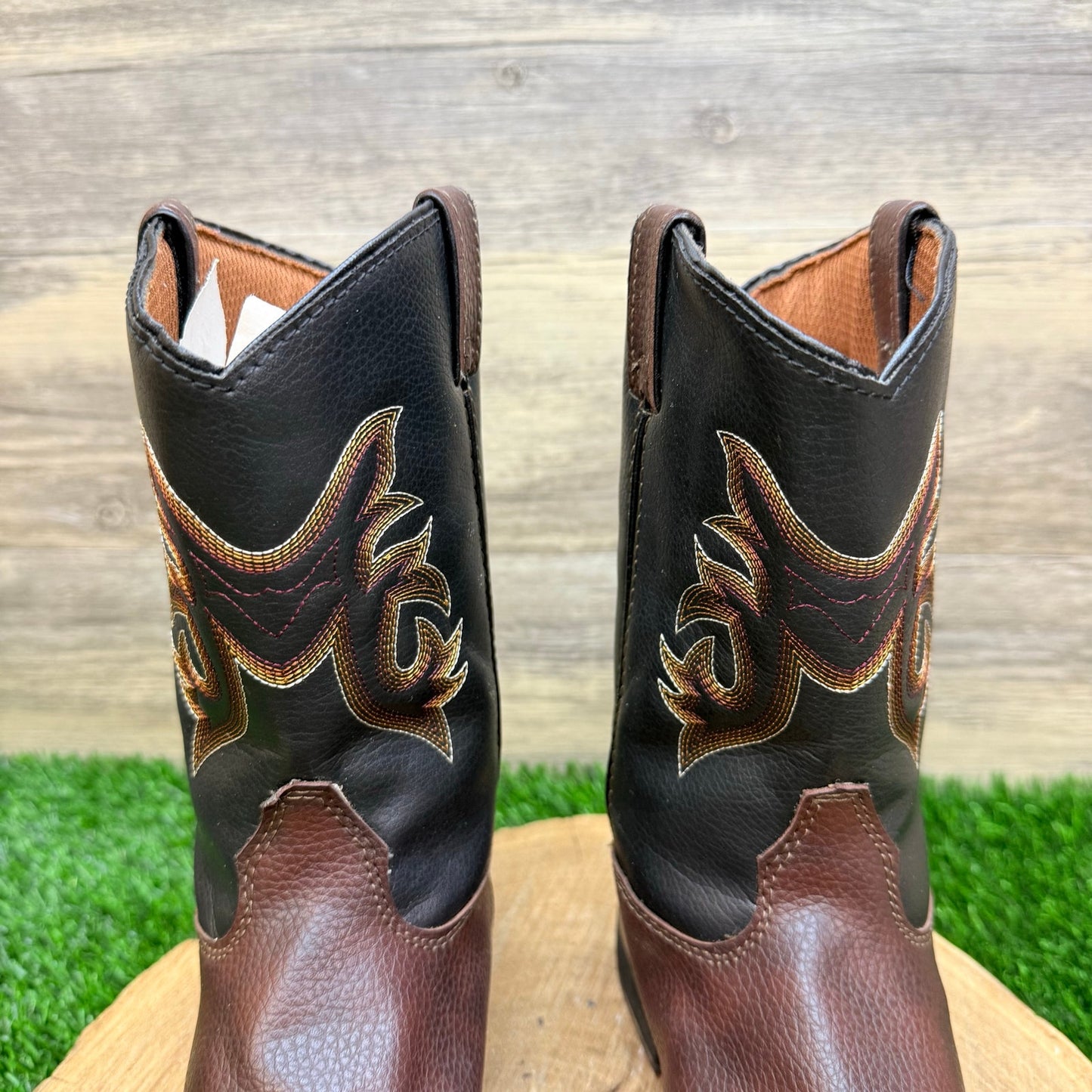 Magellan Outdoors Youth - Size 3 - Brown / Black Square Faux Cowboy Boots 167252