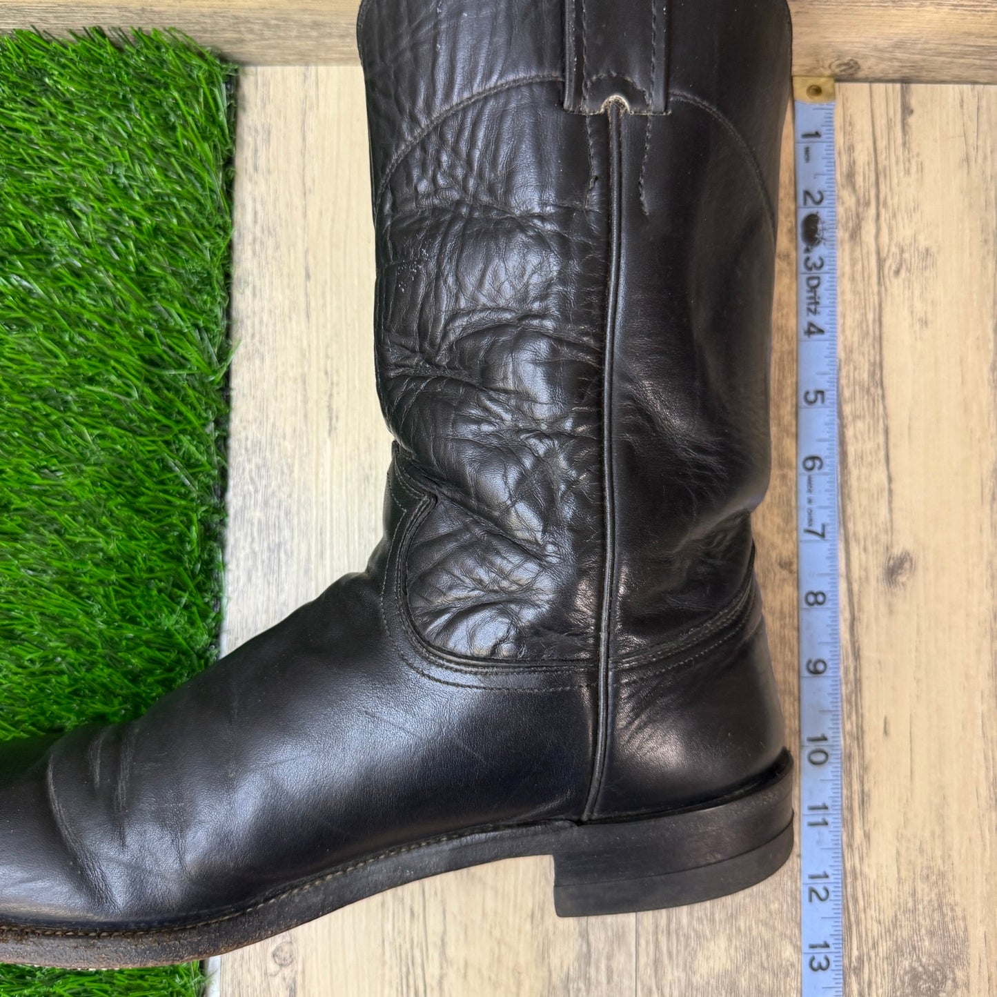 Justin Men - Size 9.5B - Vintage Black Roper Western Cowboy Boots Style 3133
