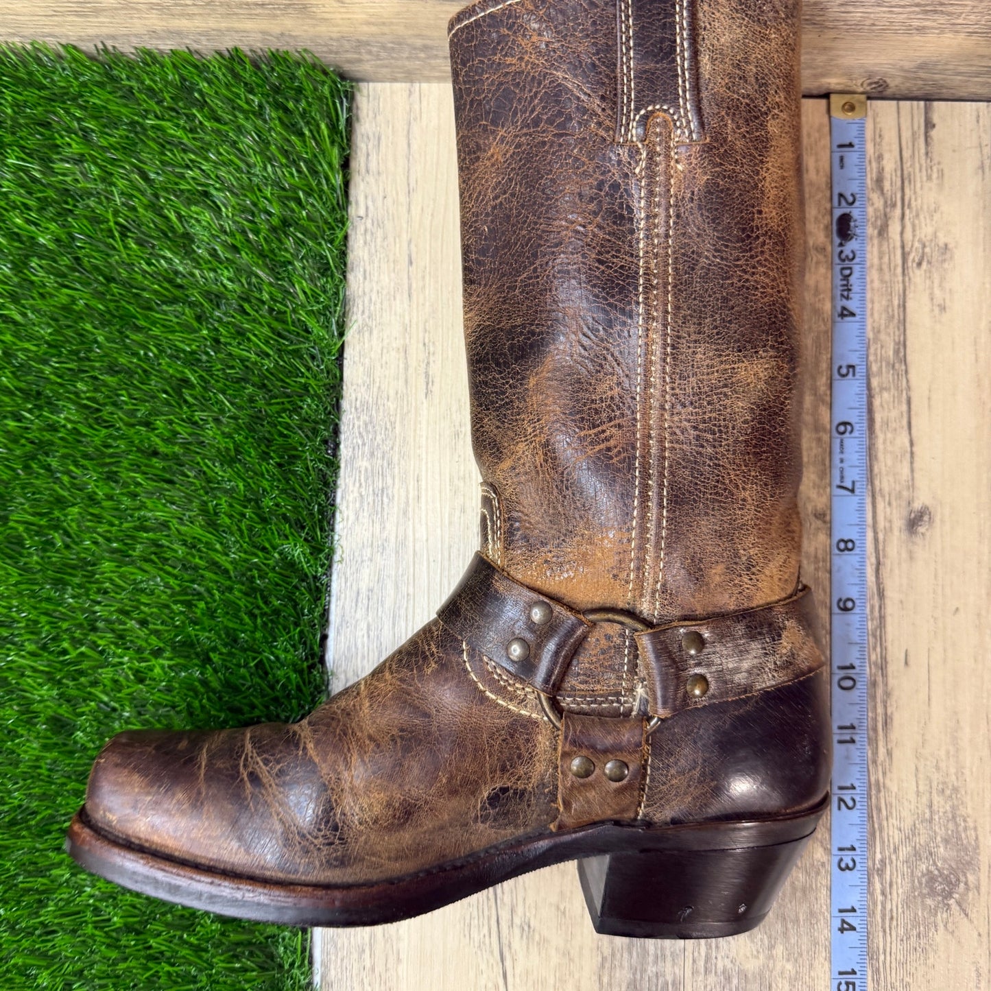 Frye Women - Size 8.5 - Distressed Brown Harness Square Toe Boots