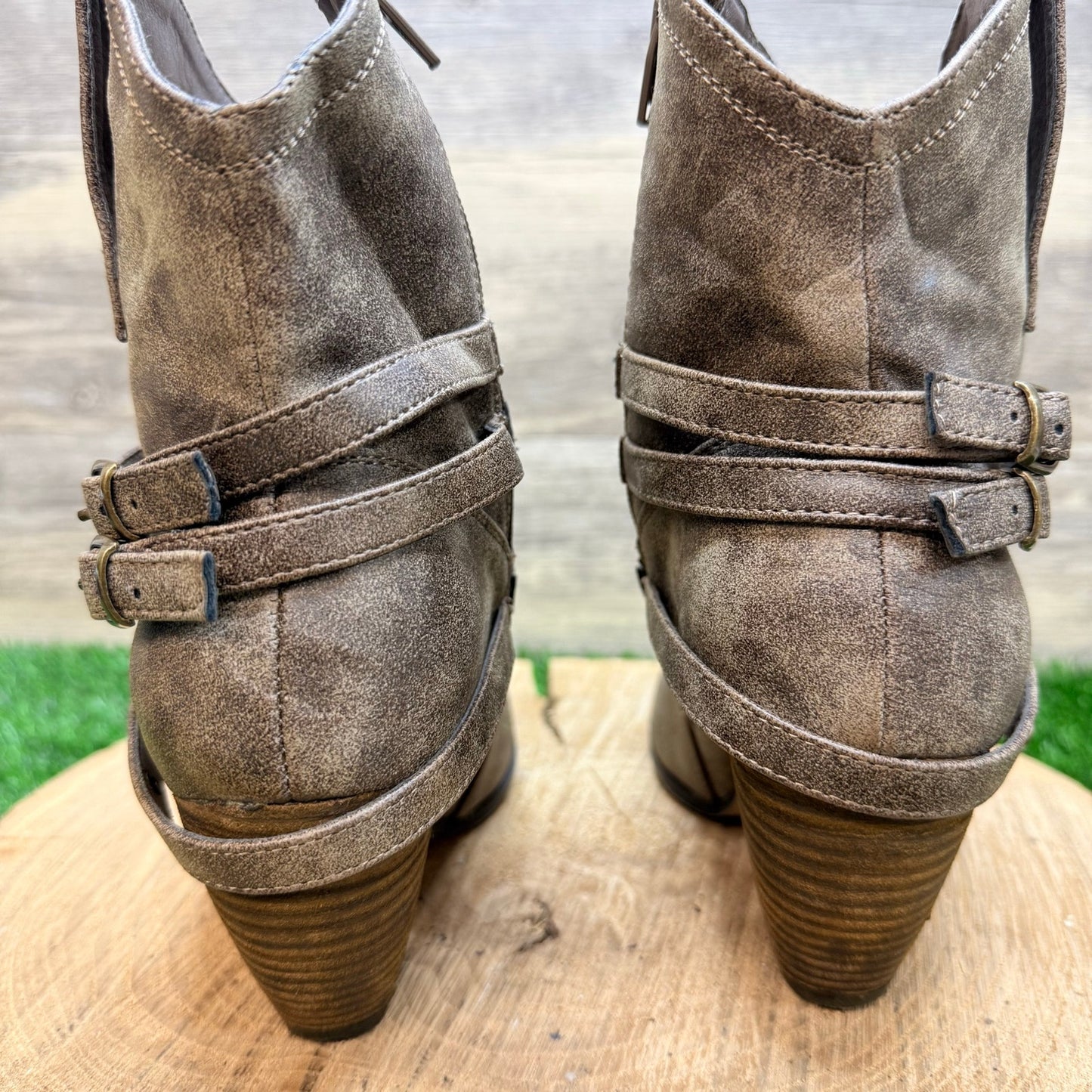 Cato Women - Size 7 - Brown Buckle Zipper Ankle Faux Leather Boots