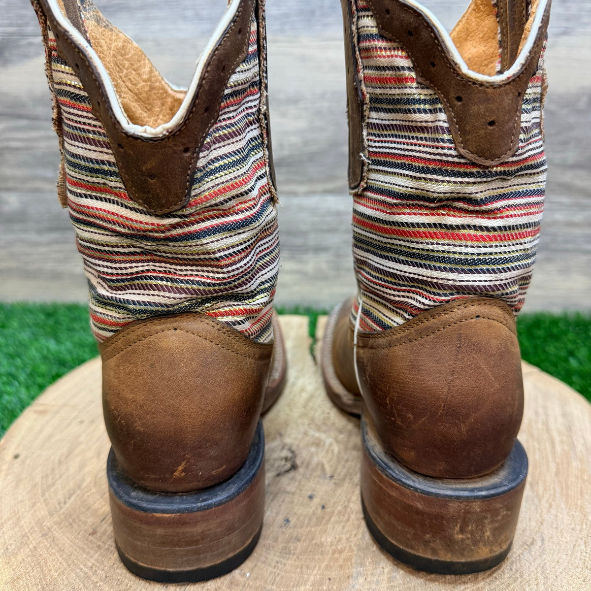 Double R Youth - Size 1.5 - Brown Striped Square Toe Cowboy Boots