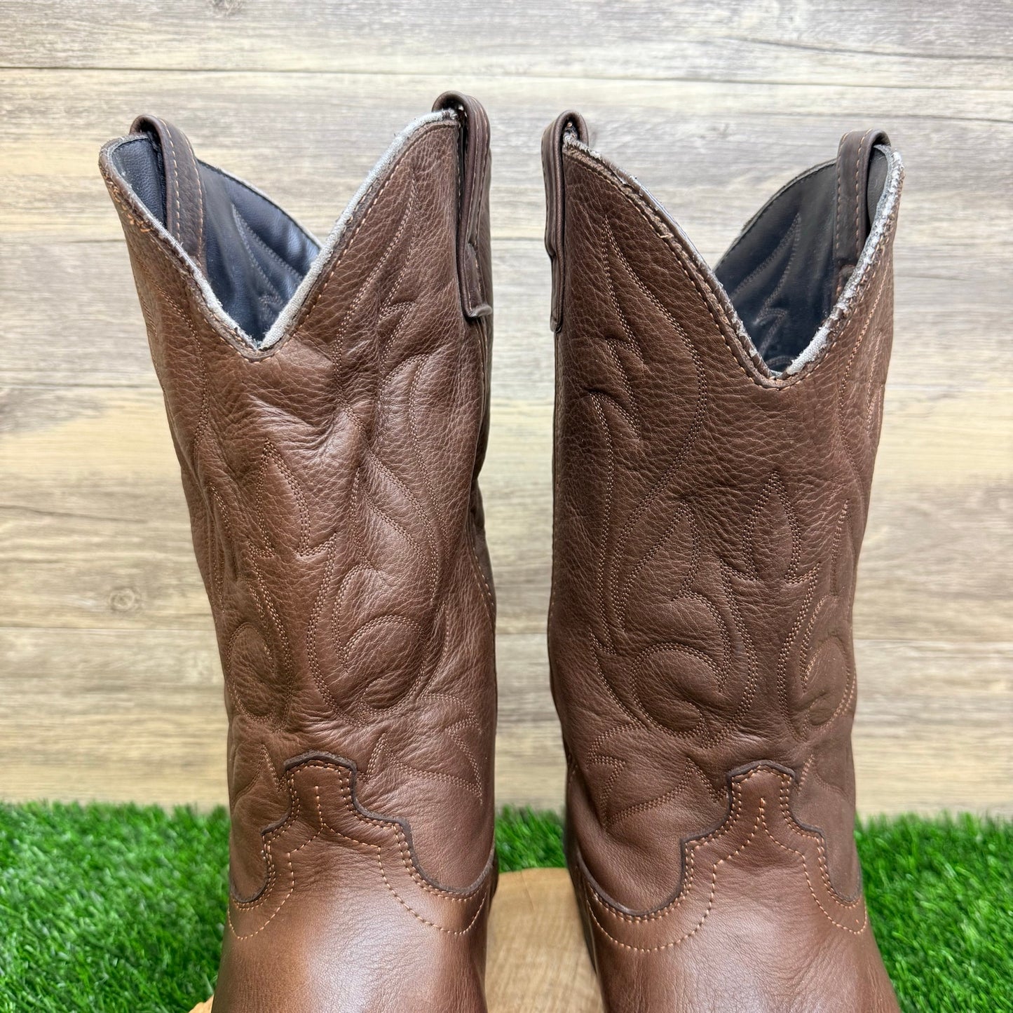 Masterson Men - Size 14D - Brown Tooled Toeplate Western Cowboy Boots RB886