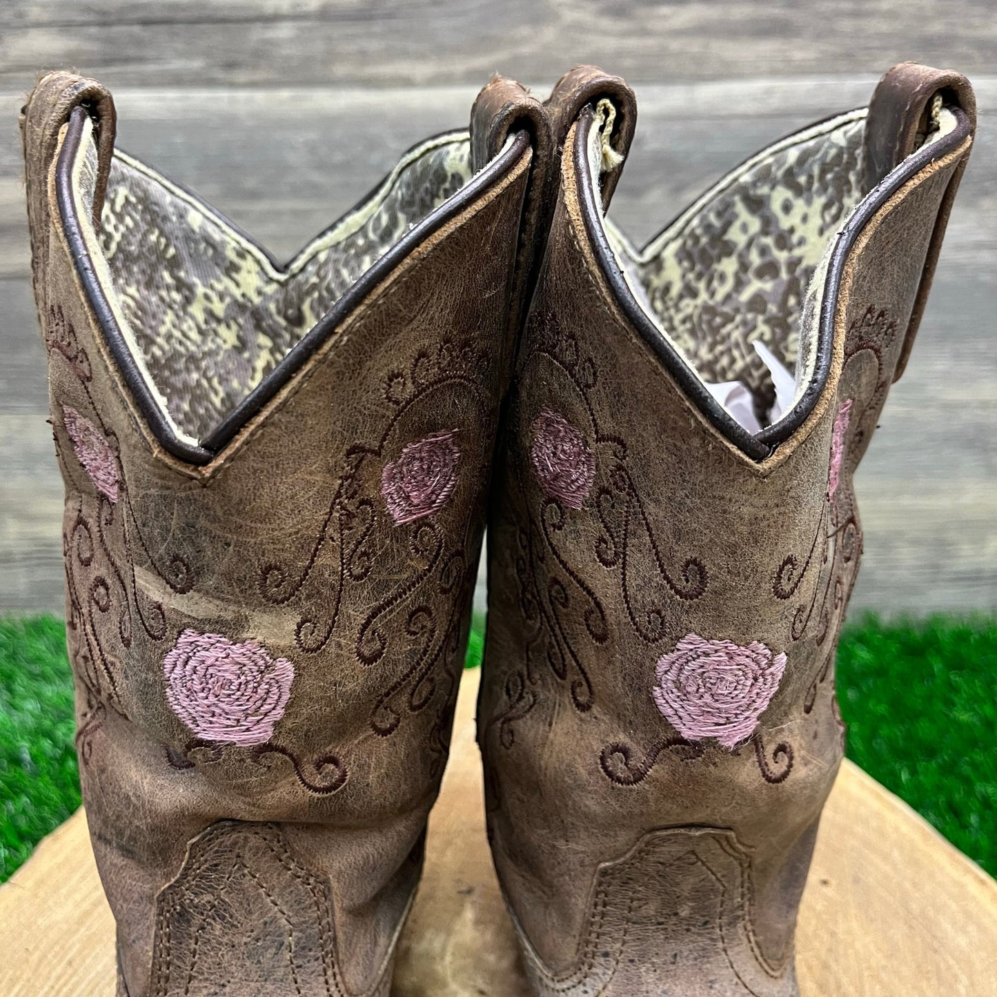 Smoky Mountain Youth - Size 12.5R - Tan/Pink Floral Snip Toe Cowboy Boots 3771C