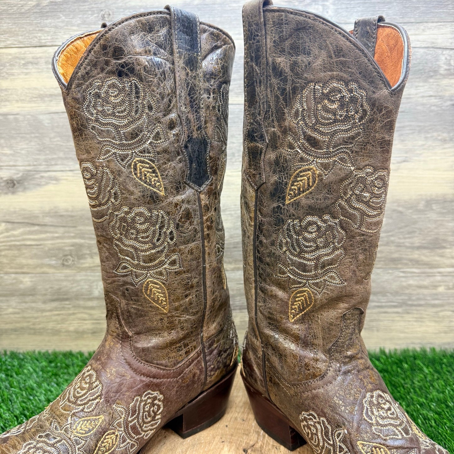 Corky’s Girl Women - Size 9 - Distressed Brown Floral Western Cowboy Boots 3660