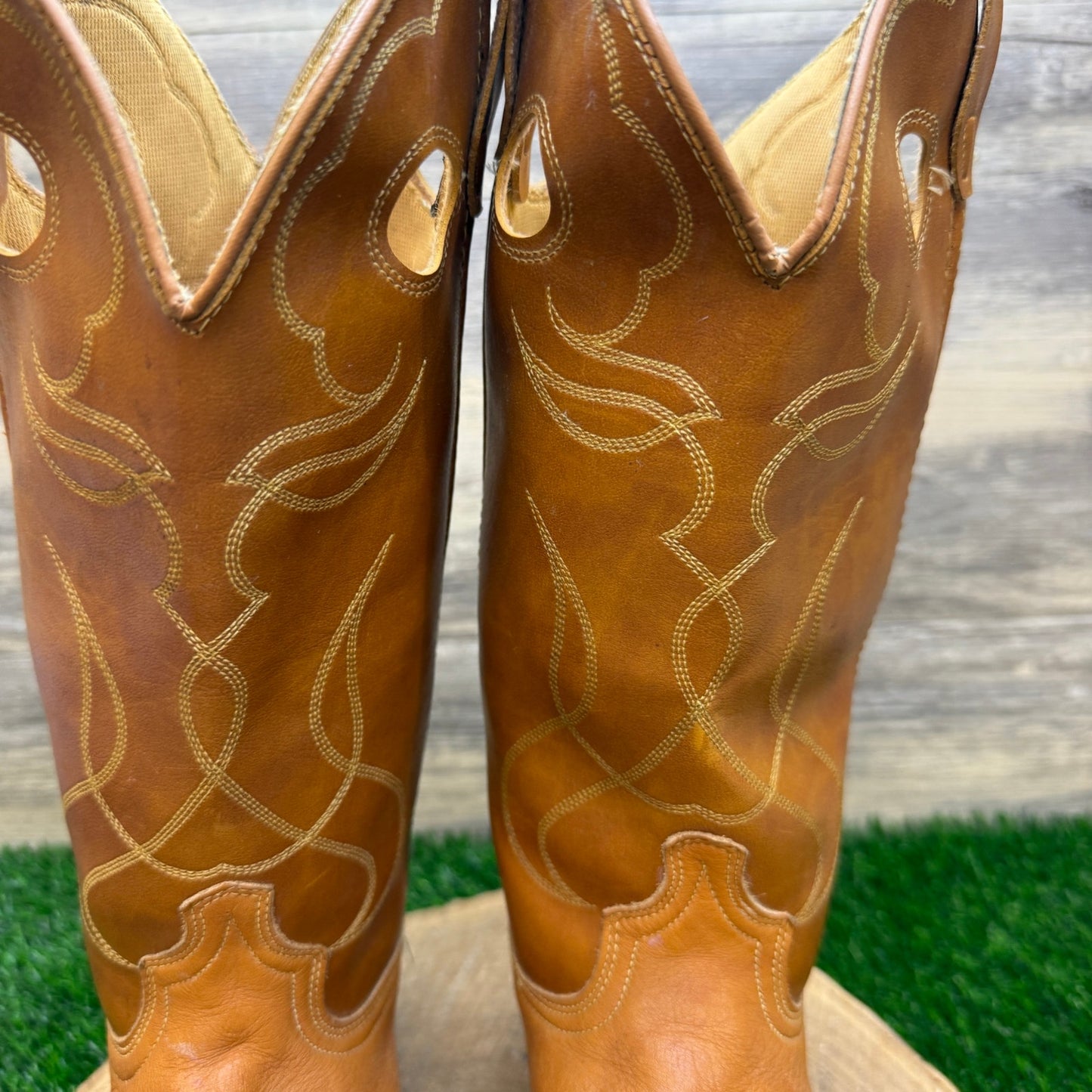 Acme Men - Size 9.5D - Vintage Marbled Tan Western Cowboy Boots Style 4607