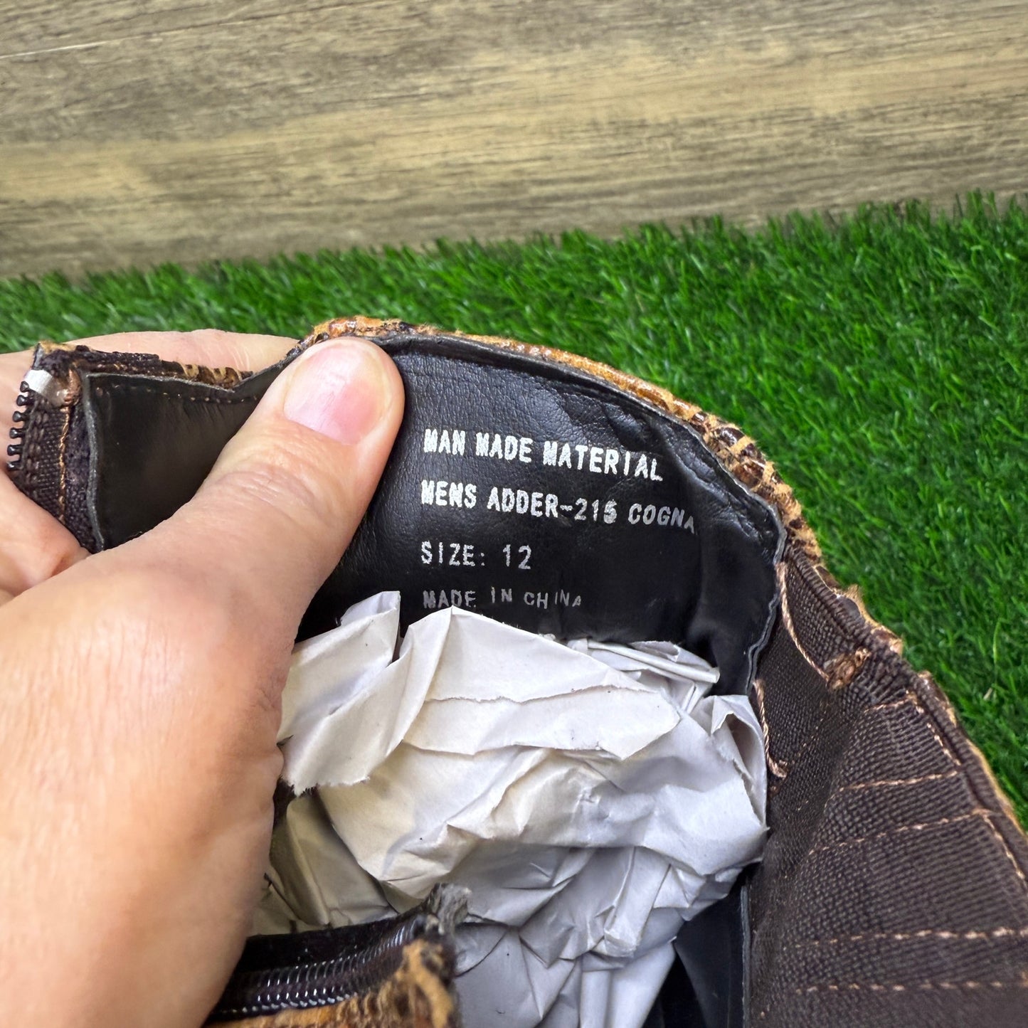 Bolano Men - Size 12 - Cognac Snake Print Ankle Zipper Boots Style Adder