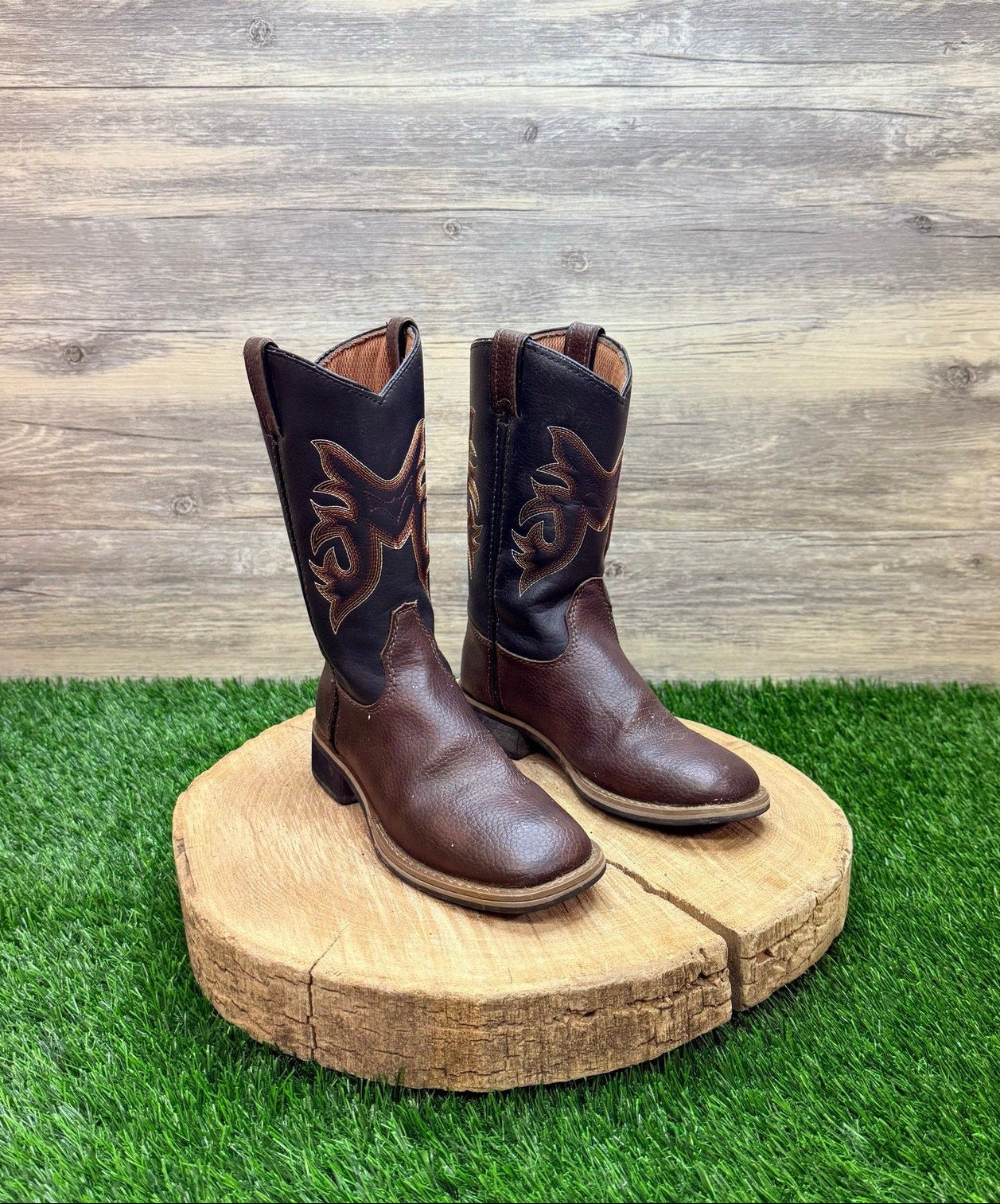 Austin Trading Youth - Size 12 - Brown / Black Boys Square Cowboy Boots 1014
