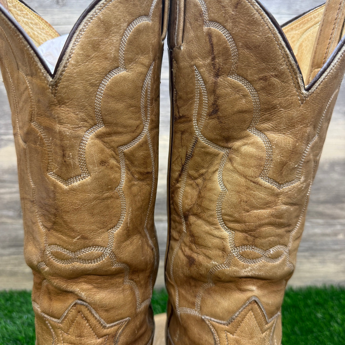 Tony Lama Men - Size 8D - Vintage Marbled Sand Embroidered Cowboy Boots Style L486