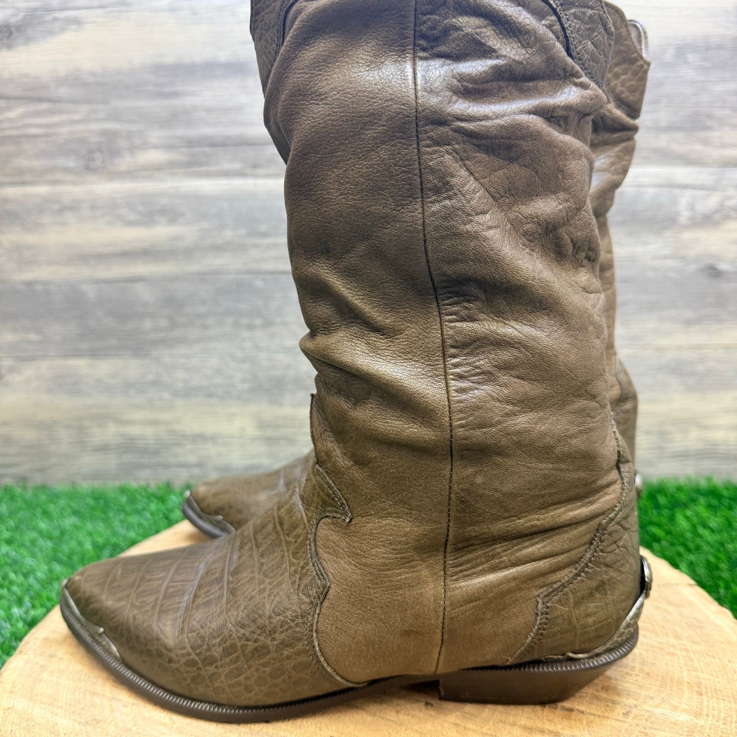 Zodiac Women - Size 6.5 - Brown Gator Print Toe Plate Slouch Cowboy Boots