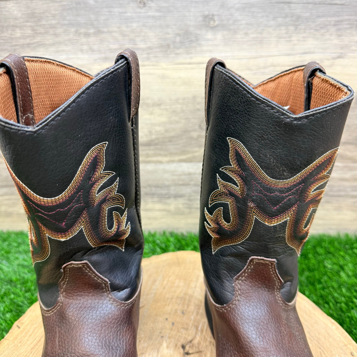 Austin Trading Co Youth - Size 2 - Brown / Black Square Cowboy Boots
