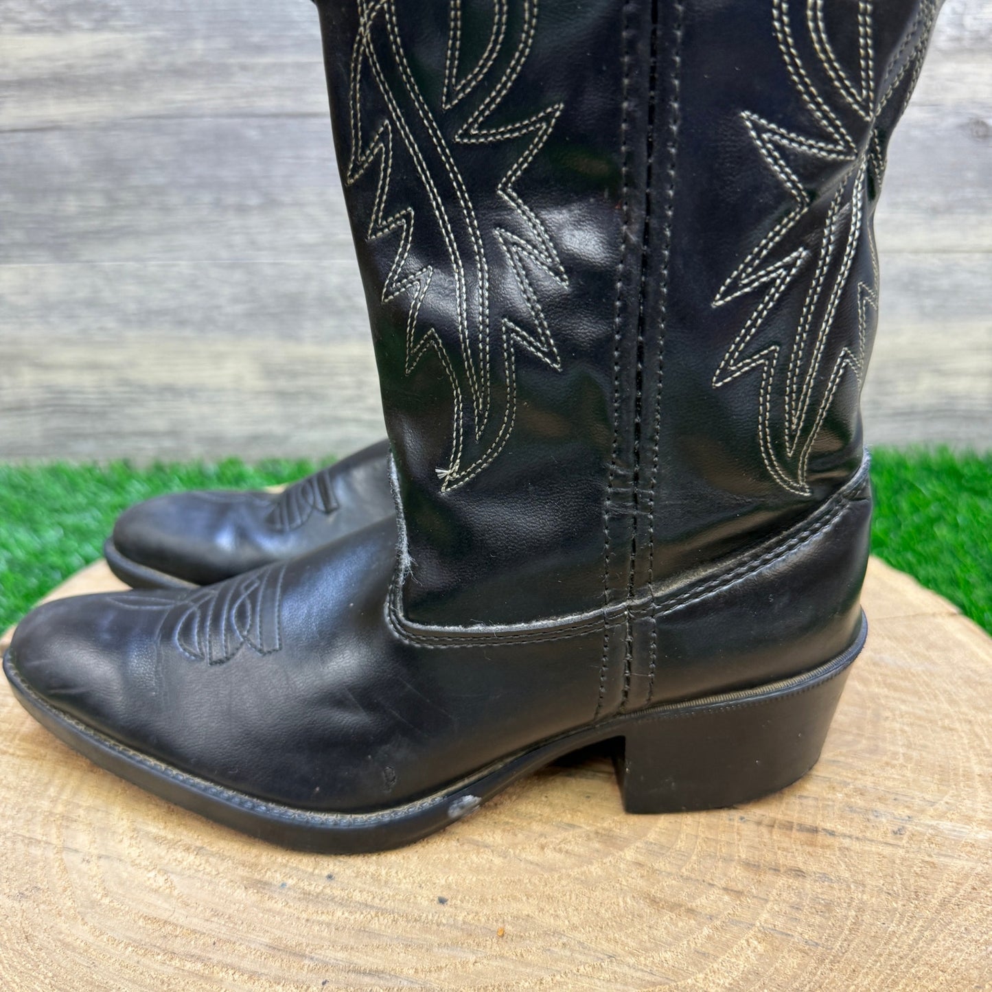 Texas Youth - Size 1D - Vintage Black Faux Leather Cowboy Boots Style C1890