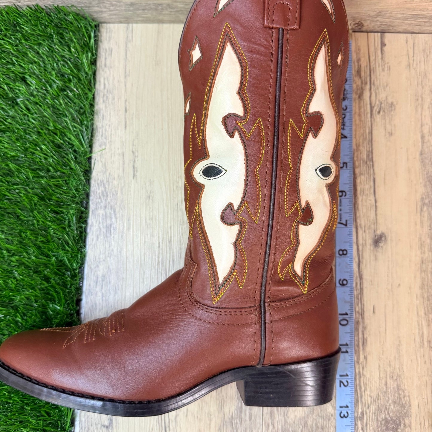 Justin Youth - Size 4D - Brown / White Inlay Cowboy Boots 6005Y