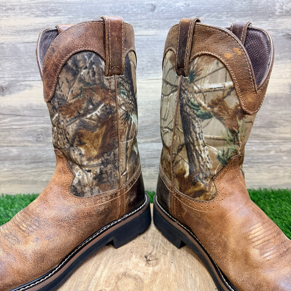 Justin Men - Size 9D - Brown Camo Trekker Square Toe Cowboy Work Boots WK4676