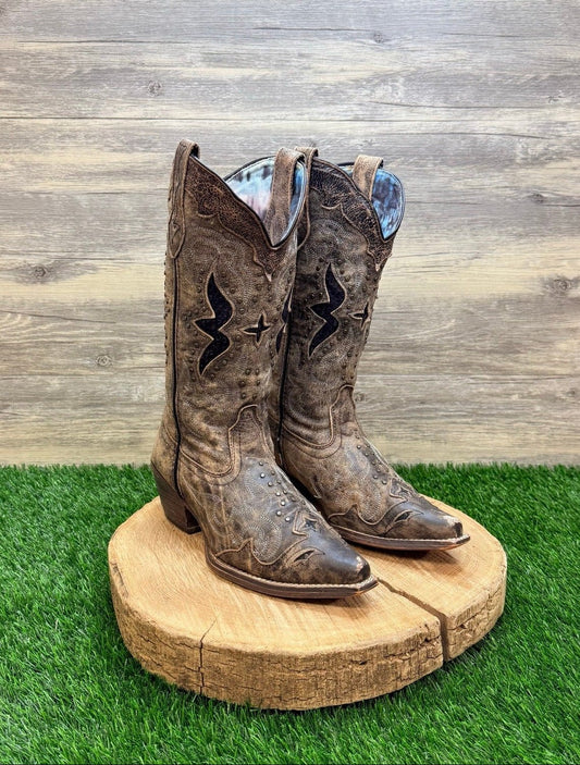 Laredo Women - Size 6M - Distressed Brown Lucretia Studded Cowboy Boots 52133