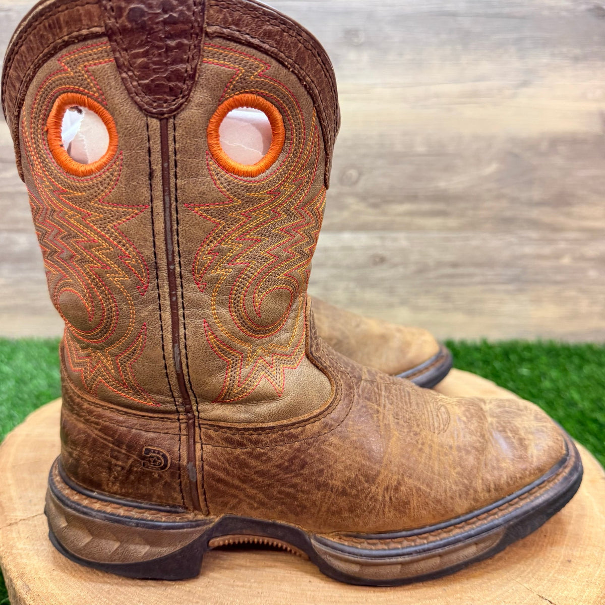 Durango Youth - Size 2M - Brown / Orange Square Toe Cowboy Boots DBT0227C