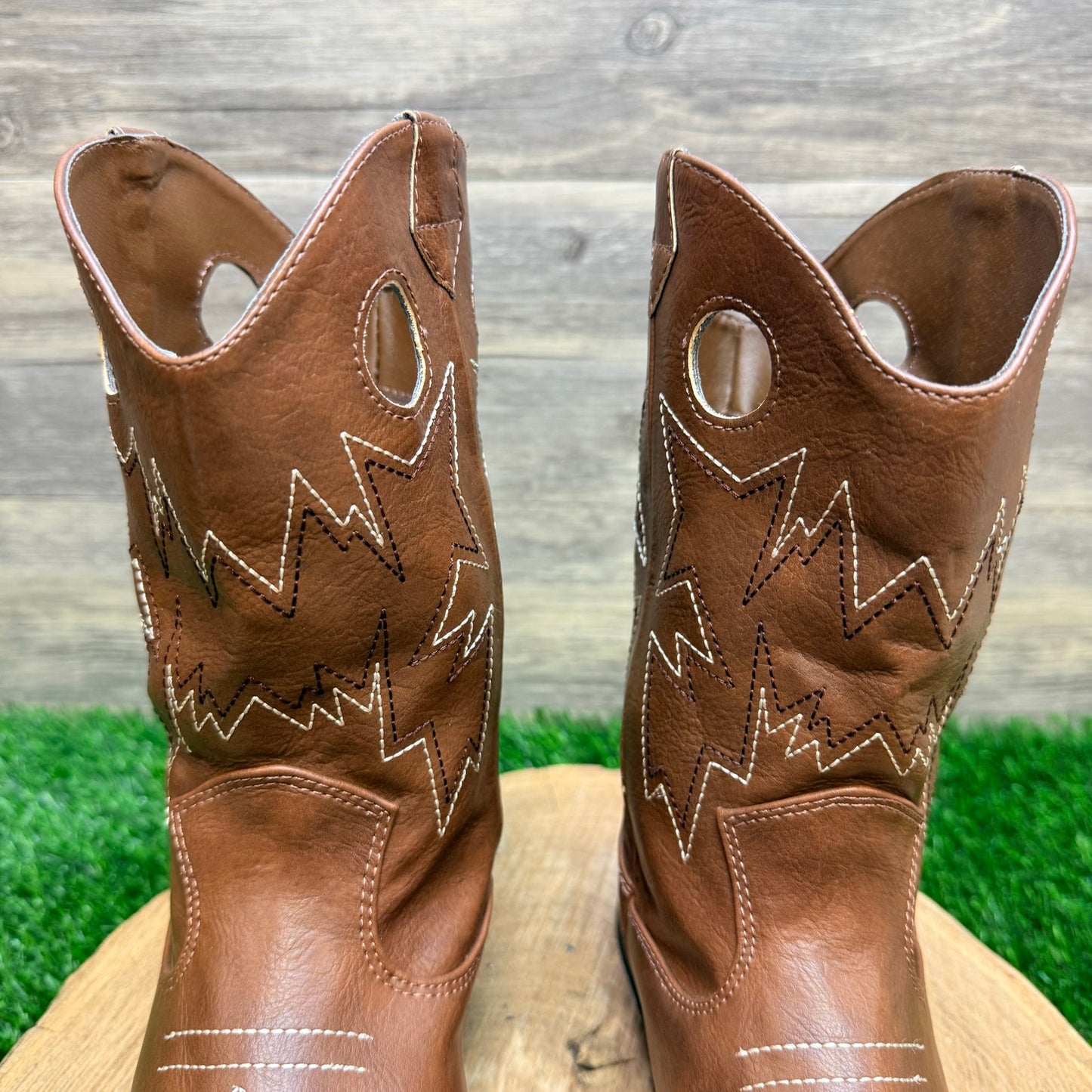 Wonder Nation Youth - Size 4 - Brown Faux Leather Cowboy Boots 8421371