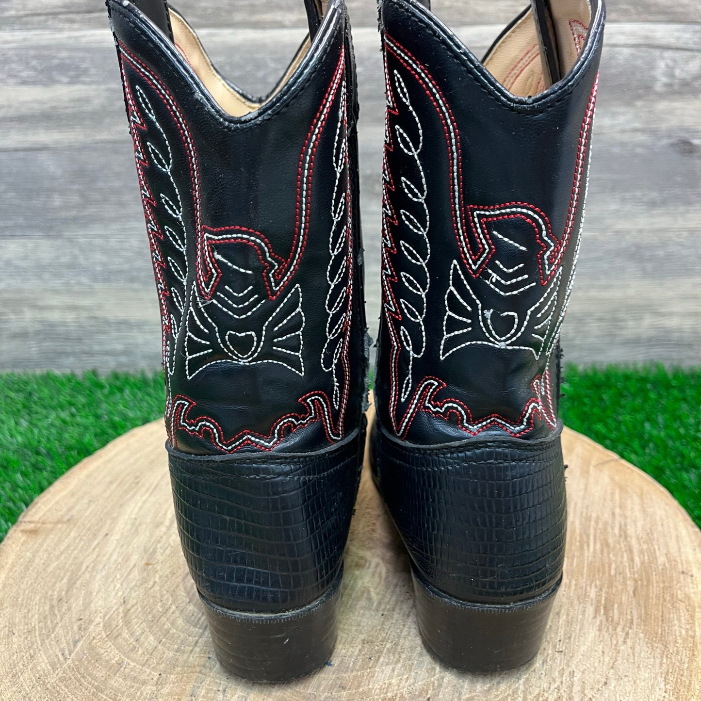 Durango Youth - Size 2D - Black Faux Lizard/Leather Cowboy Boots Style BT840