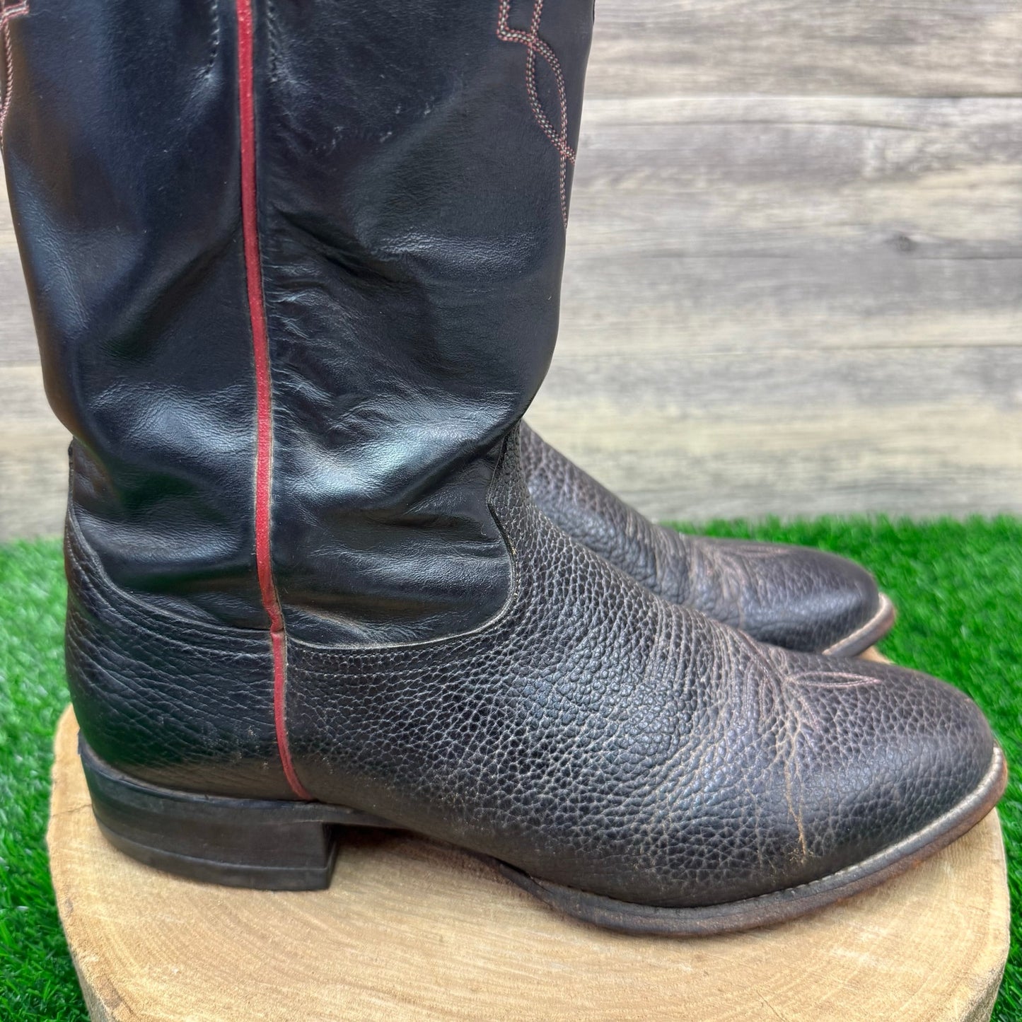 Tony Lama Men - Size 10EE - Black Bullhide Red Stitch Cowboy Boots Style 2022