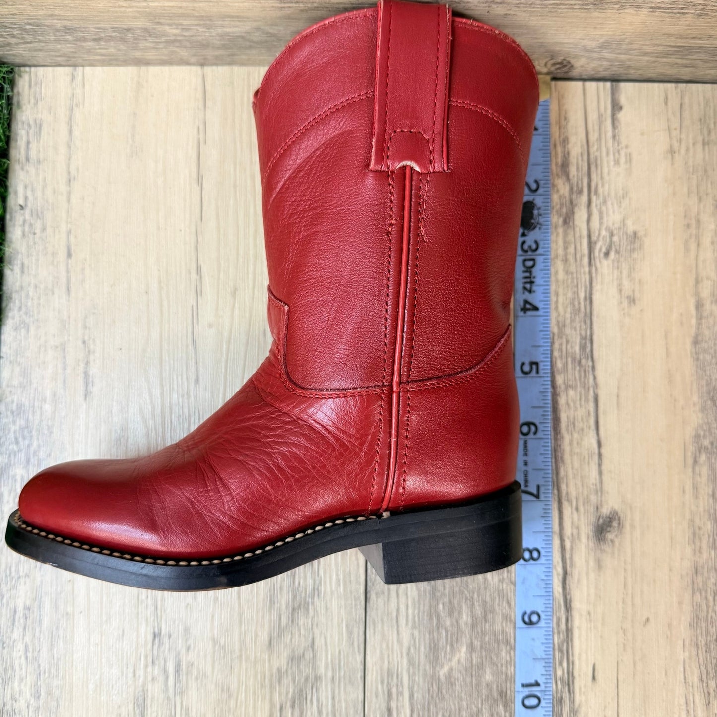 Justin Youth - Size 9B - Red Roper Western Cowboy Boots 3035