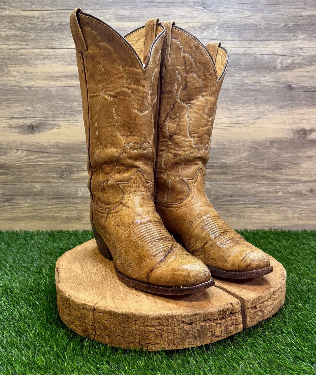 Tony Lama Men - Size 8D - Vintage Marbled Sand Embroidered Cowboy Boots Style L486