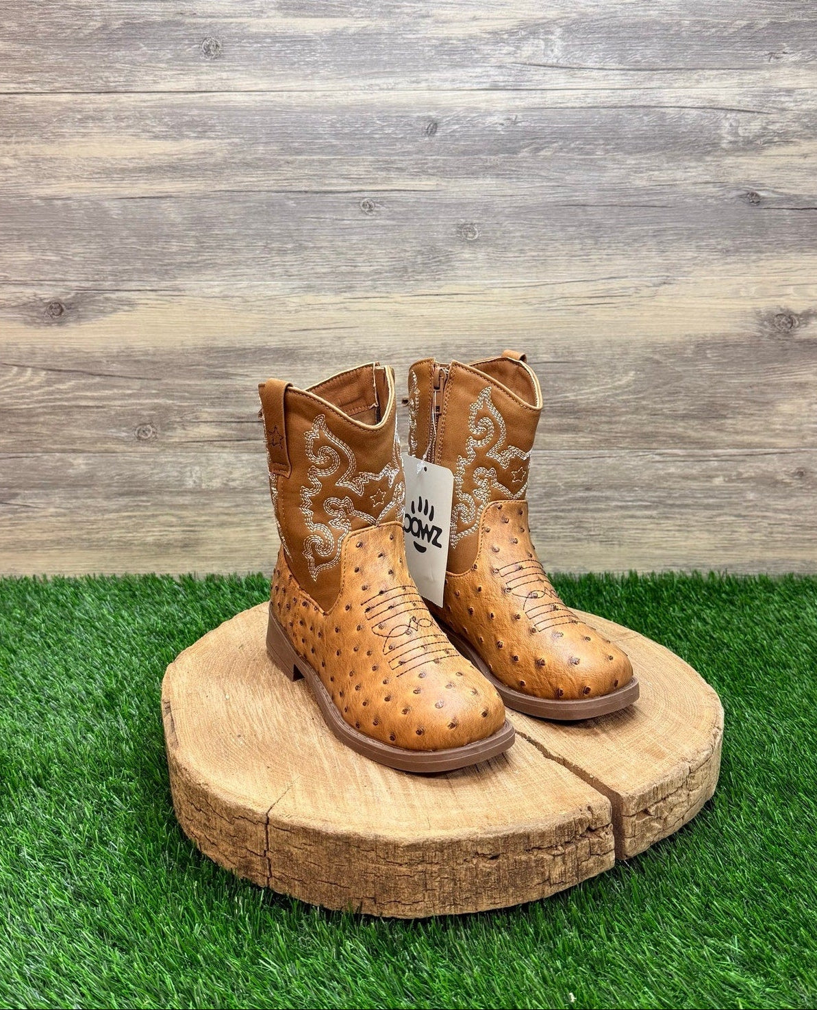 NEW Pawz Youth - Size 13 - Brown Faux Ostrich Western Cowboy Boots