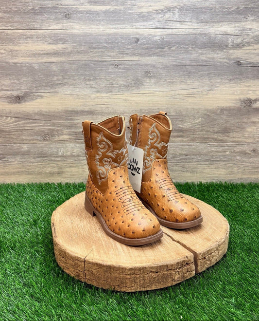 NEW Pawz Youth - Size 13 - Brown Faux Ostrich Western Cowboy Boots
