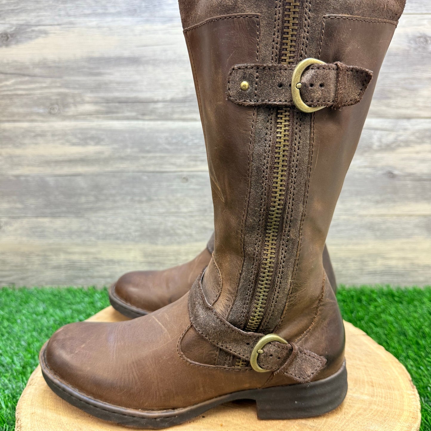 Born Women - Size 7M - Brown Strappy Zipper Boots D70223