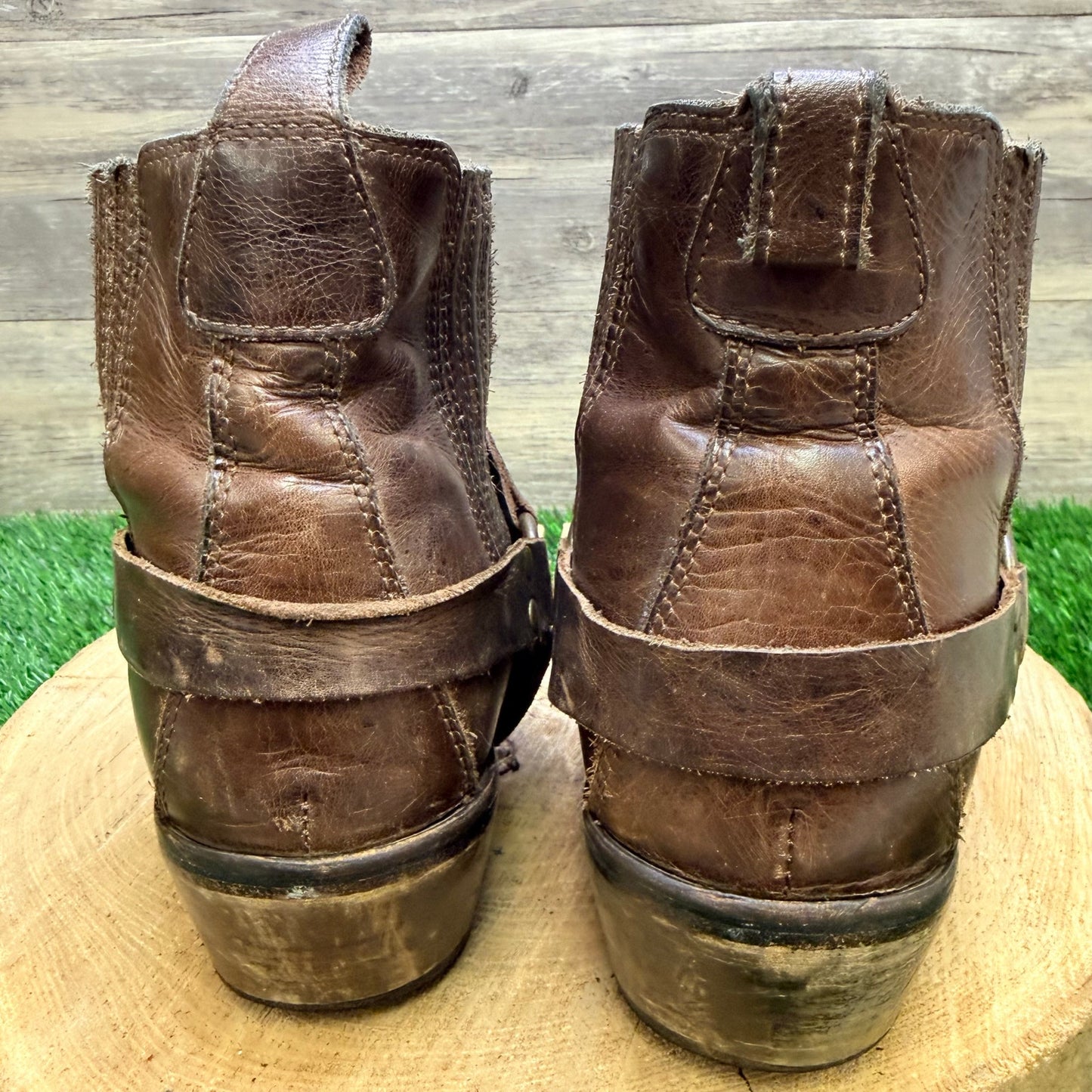 Brunellos Men - Size 9.5 - Brown Harness Square Toe Boots E002