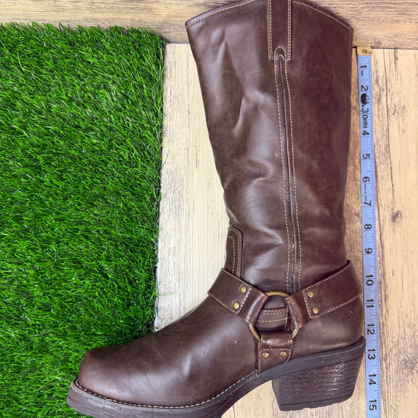 Decree Women - Size 8M - Dark Brown Harness Faux Leather Moto Boots 7412