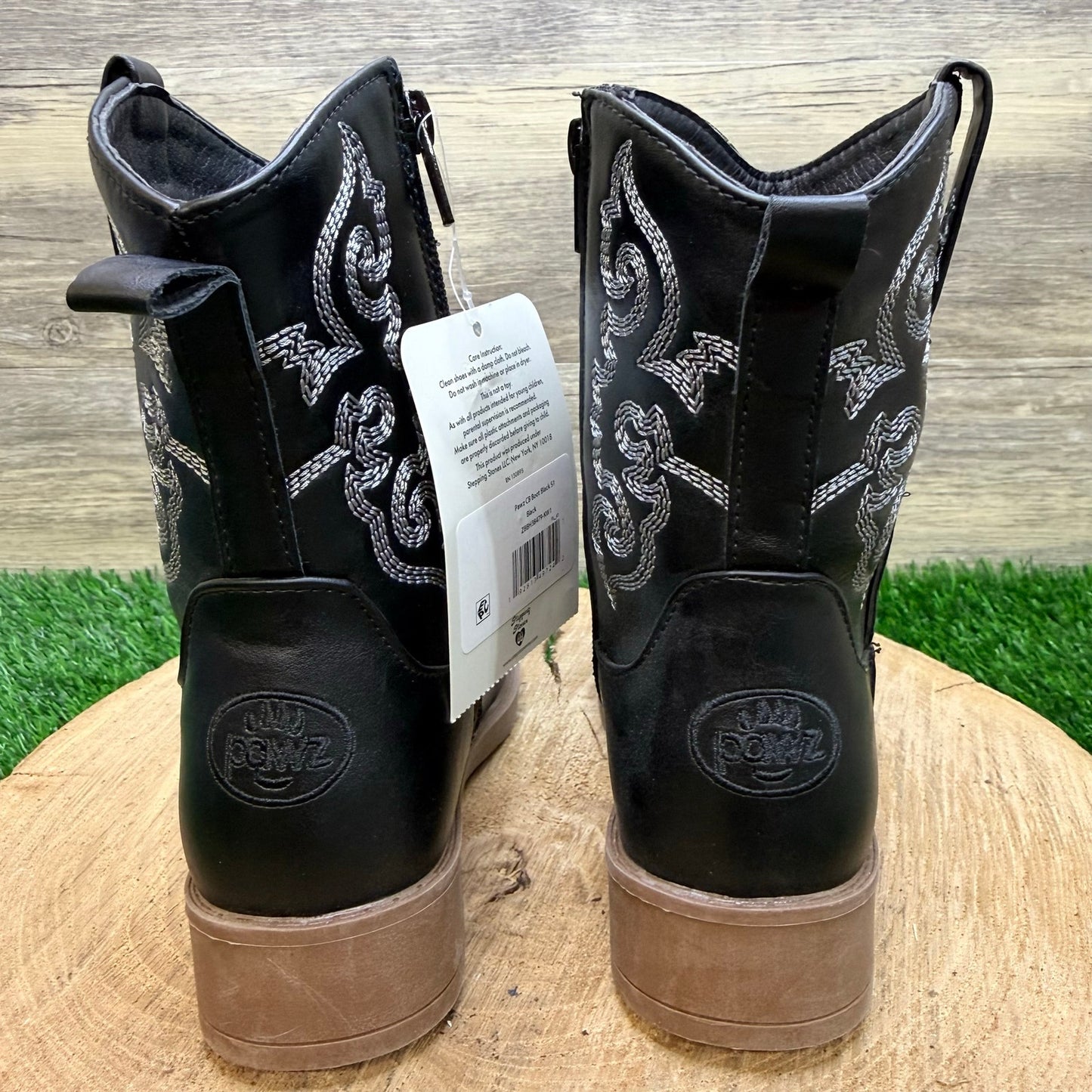 NEW Pawz Youth - Size 1 - Black Western Faux Leather Cowboy Boots