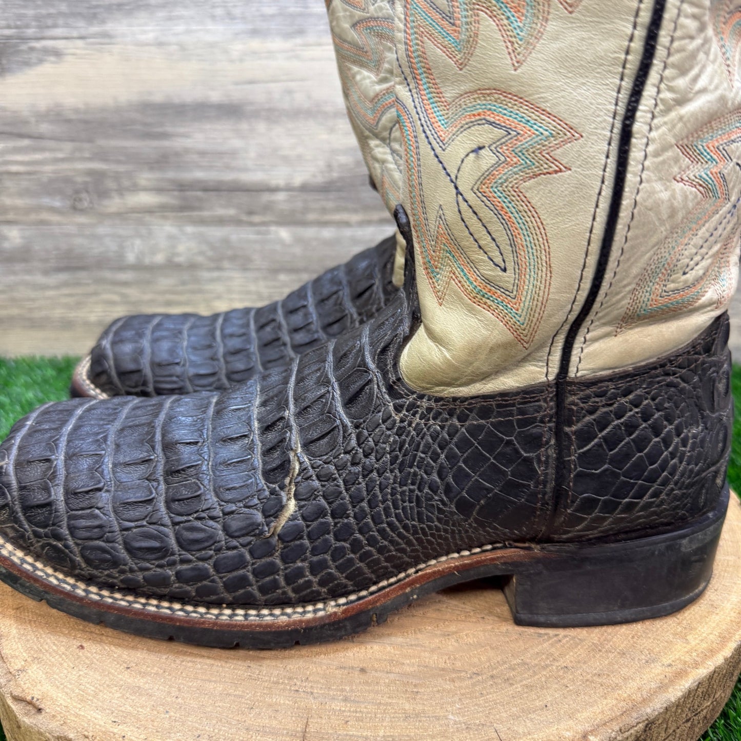Double H Men - Size 8.5D - Black/Cream Caiman Steel Toe Work Boots DH5230