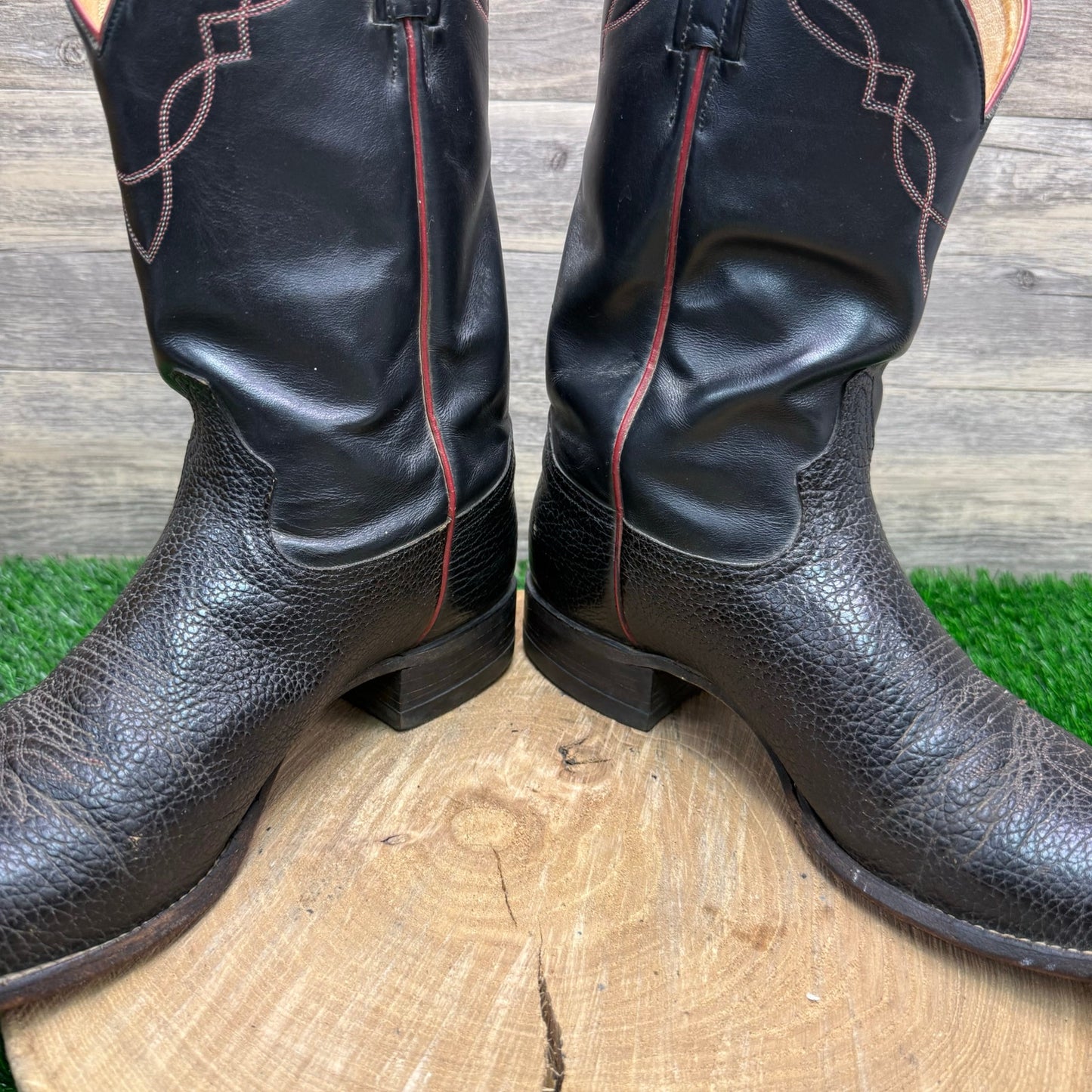 Tony Lama Men - Size 10EE - Black Bullhide Red Stitch Cowboy Boots Style 2022