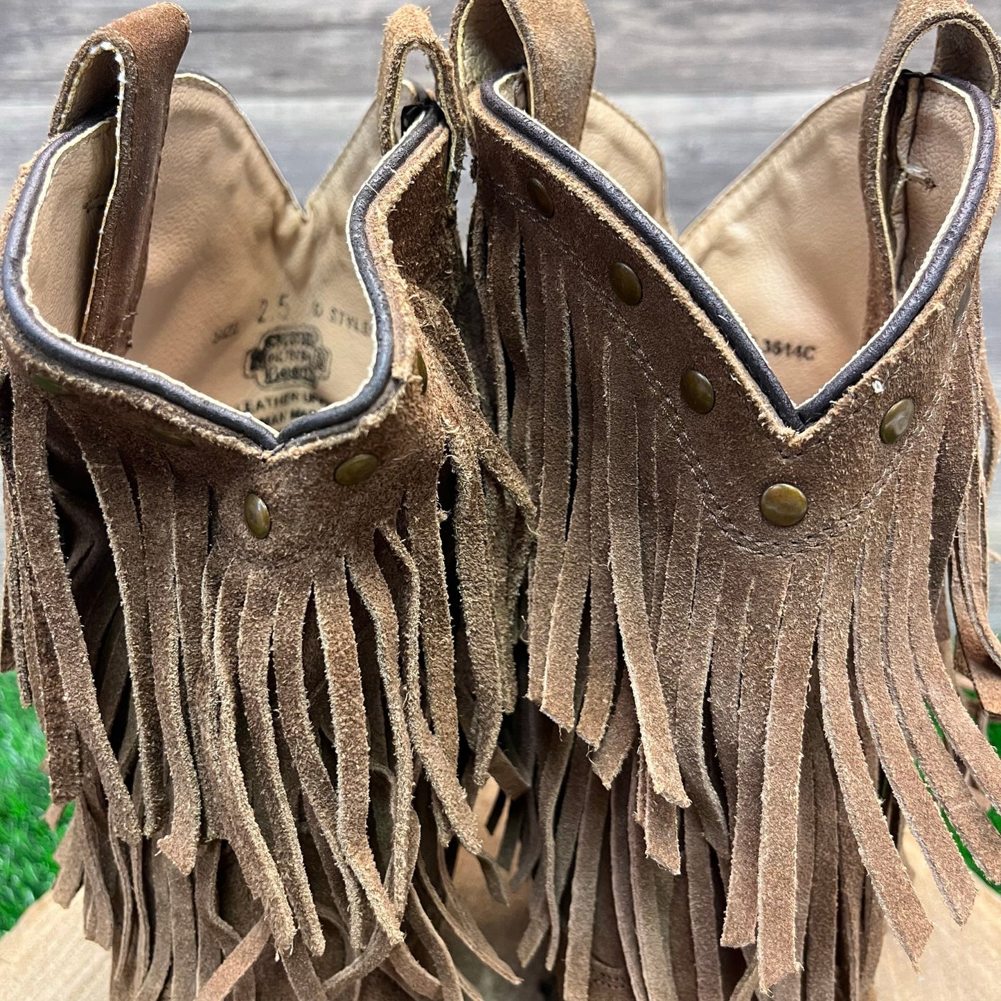 Smoky Mountain Youth - Size 2.5D - Brown Suede Fringe Cowboy Boots Style 3514C