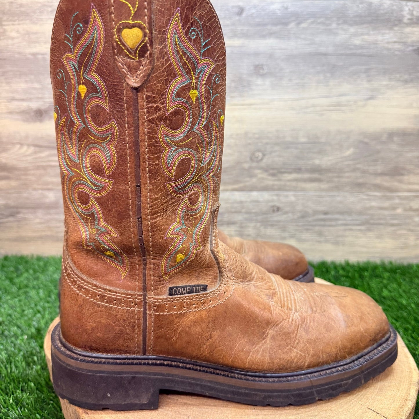 Justin Women - Size 7.5B - Tan Steel Square Toe Cowboy Boots WKL4664