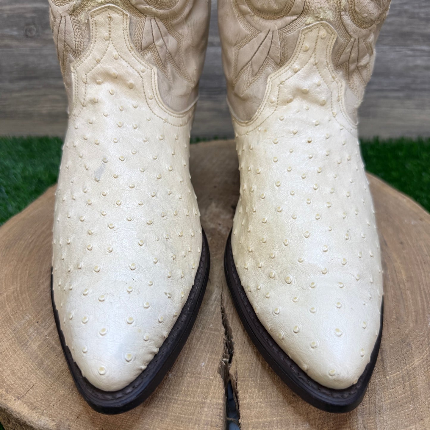 Acme Men - Size 9D - Vintage Cream Ostrich Western Cowboy Boots Style 4577