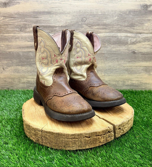 Justin Women - Size 9B - Brown / Pink Two Tone Round Toe Cowboy Boots L9924