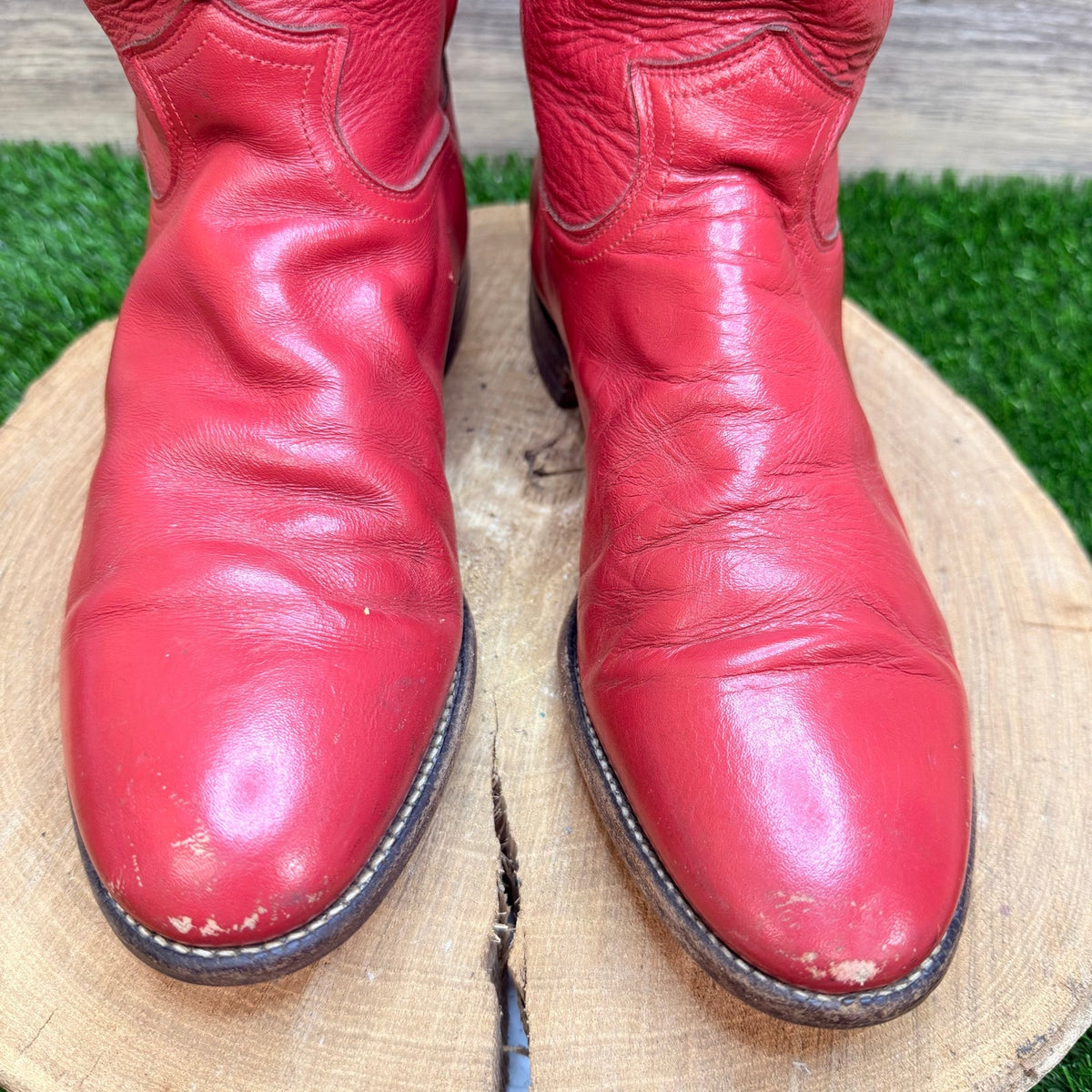 Justin Men - Size 9D - Vintage Red Roper Western Cowboy Boots 3035