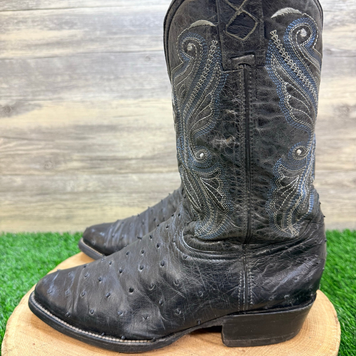 El Malcreado Men - Size 9.5 - Black / Blue Ostrich Western Cowboy Boots 808