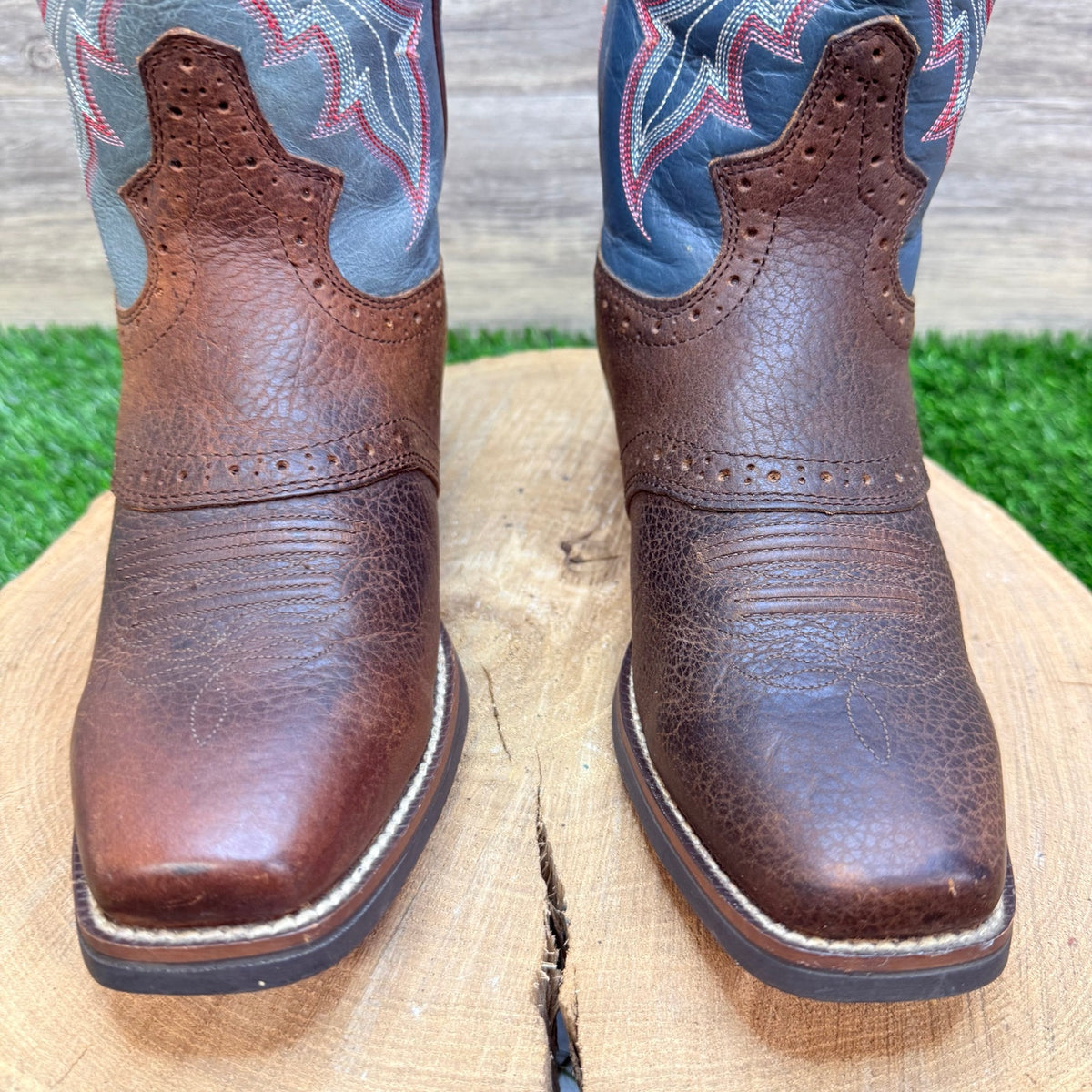 Justin Women - Size 6.5B - Teal / Brown Punchy Western Cowboy Boots L7305