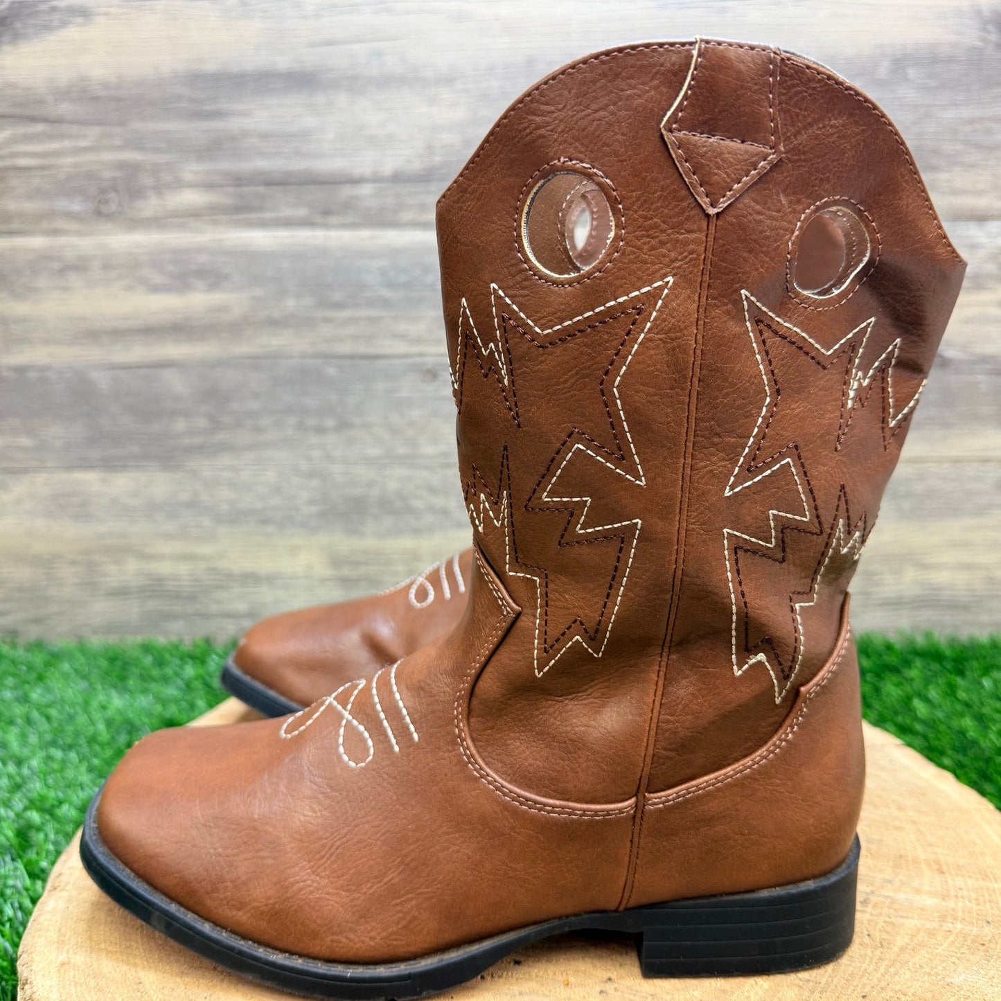 Wonder Nation Youth - Size 4 - Brown Faux Leather Cowboy Boots 8421371