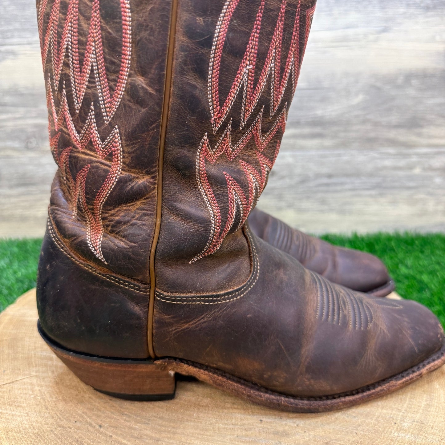 Tony Lama Women - Size 7B - Brown/Coral Square Toe Western Cowboy Boots 0218