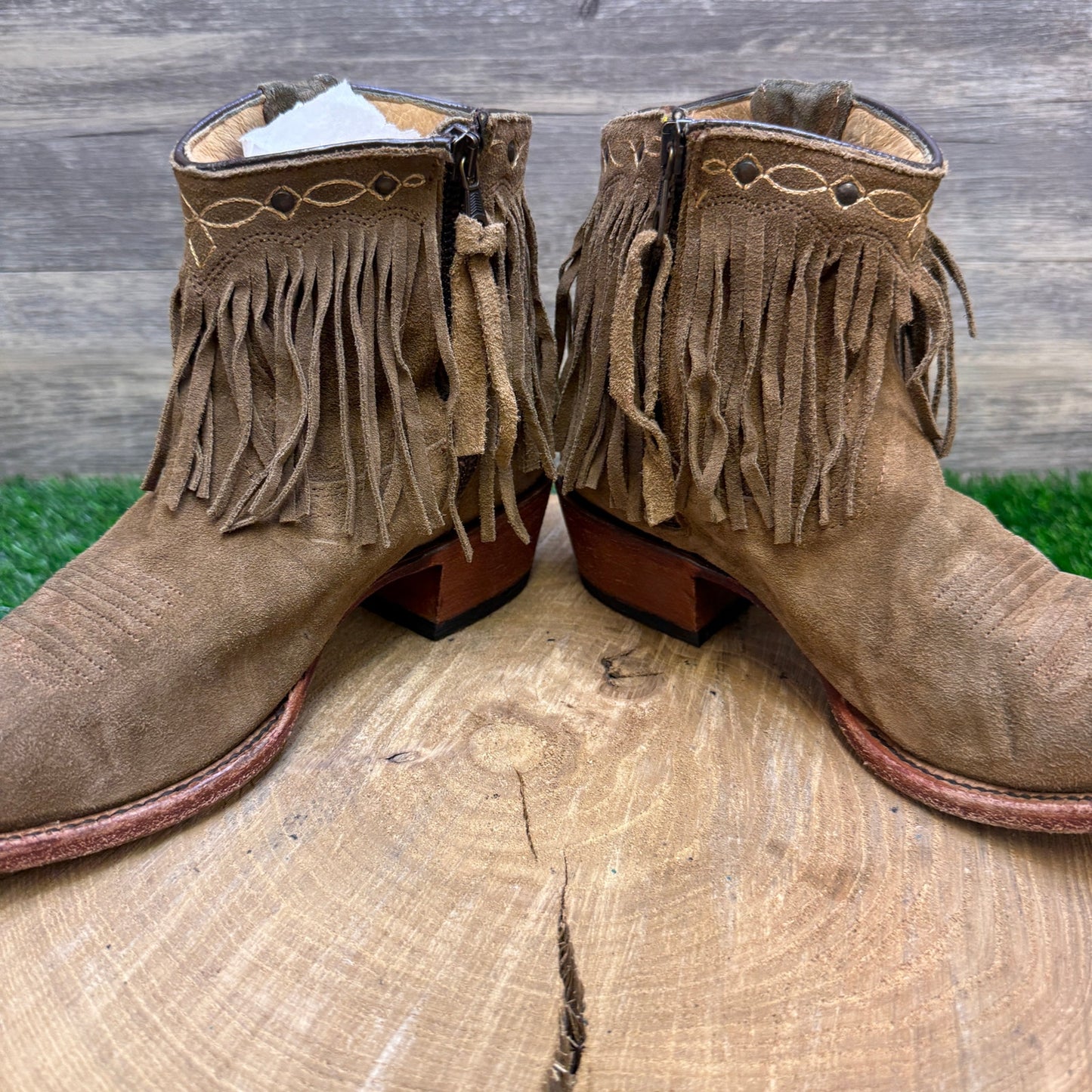 JB Dillon Women - Size 6.5B - Tan Suede Fringe Ankle Cowboy Boots JBW2242