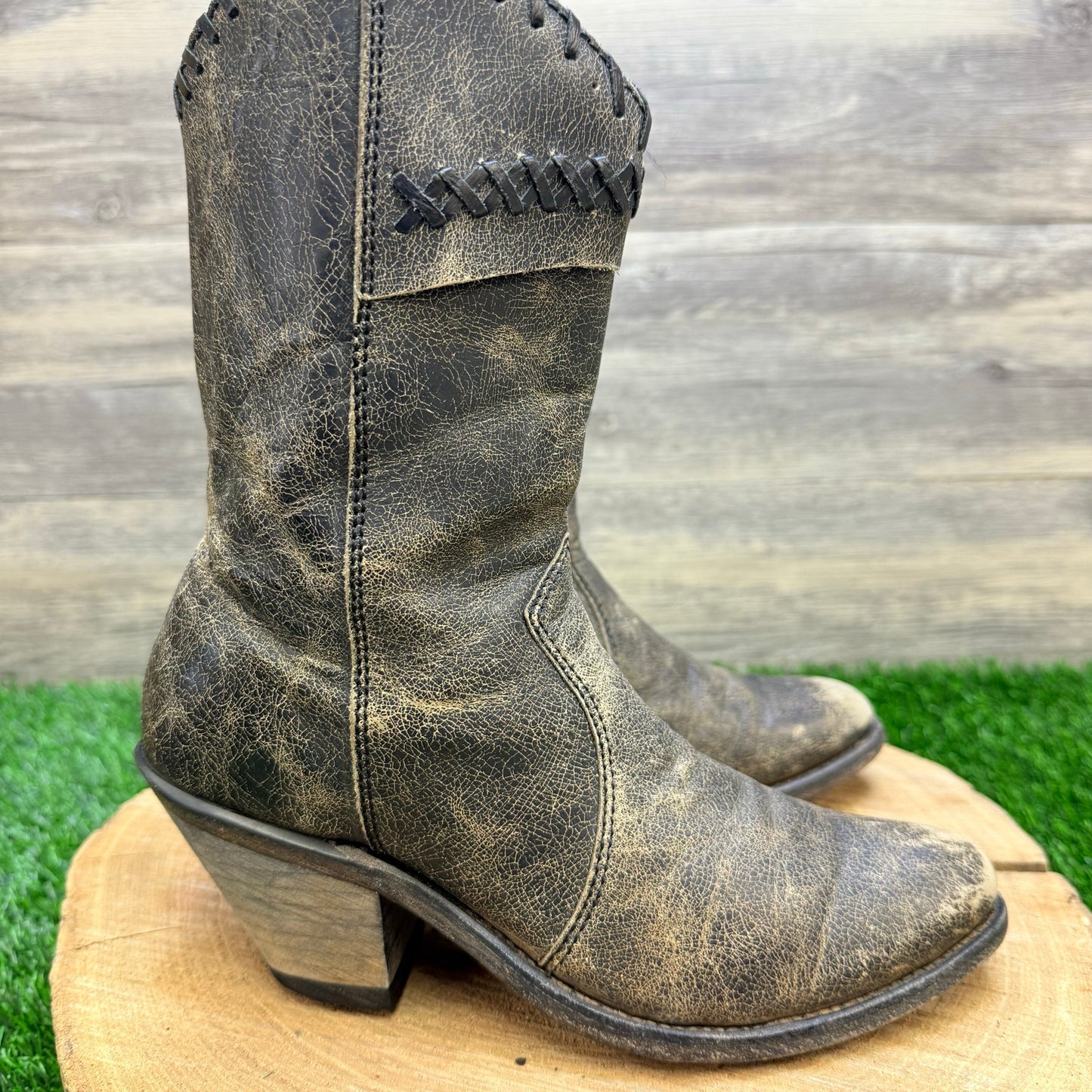 Old West Women - Size 5.5 - Distressed Black Zipper Boots 18152