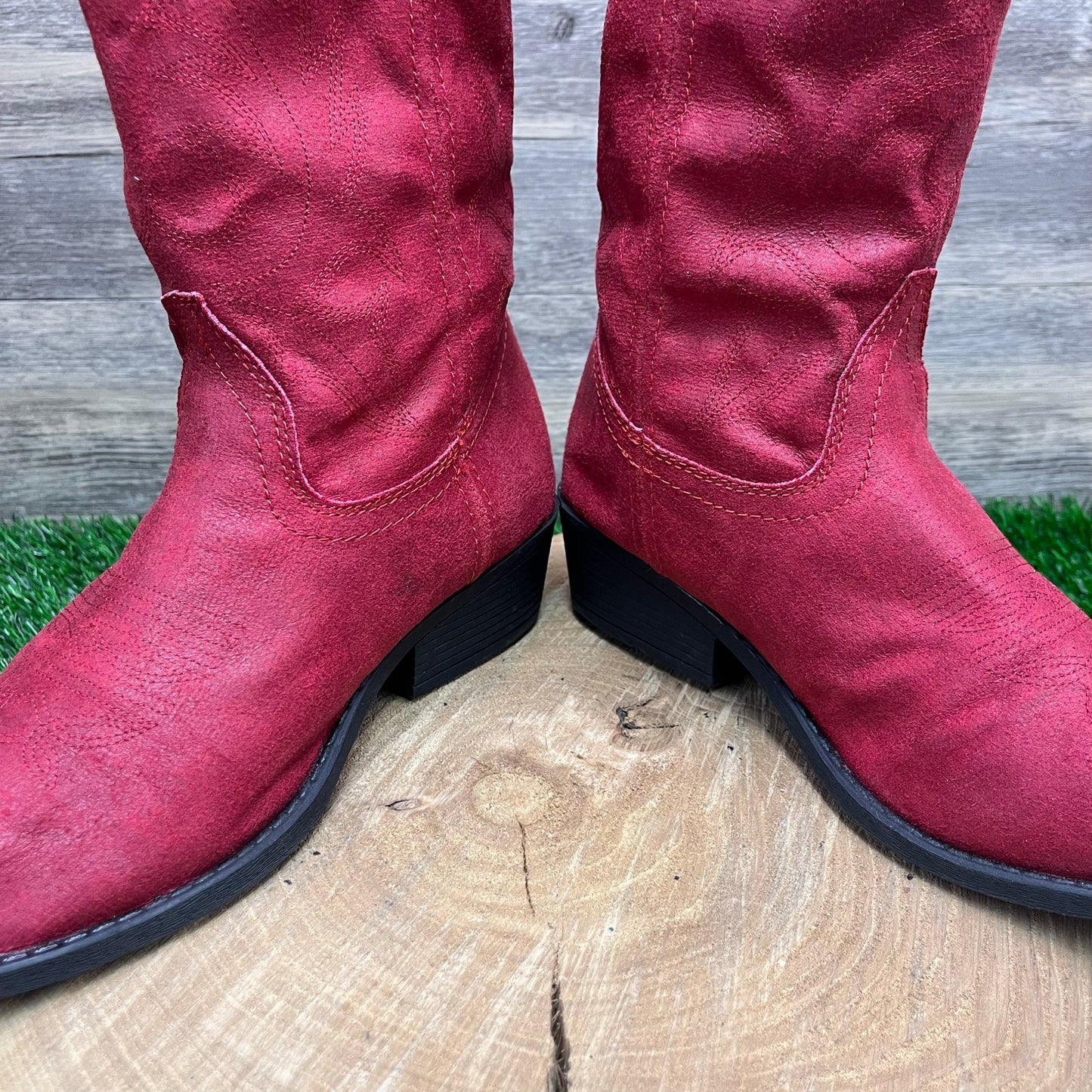 Rampage Women - Size 8M - Red Soft Faux Leather Cowboy Boots Style Walden